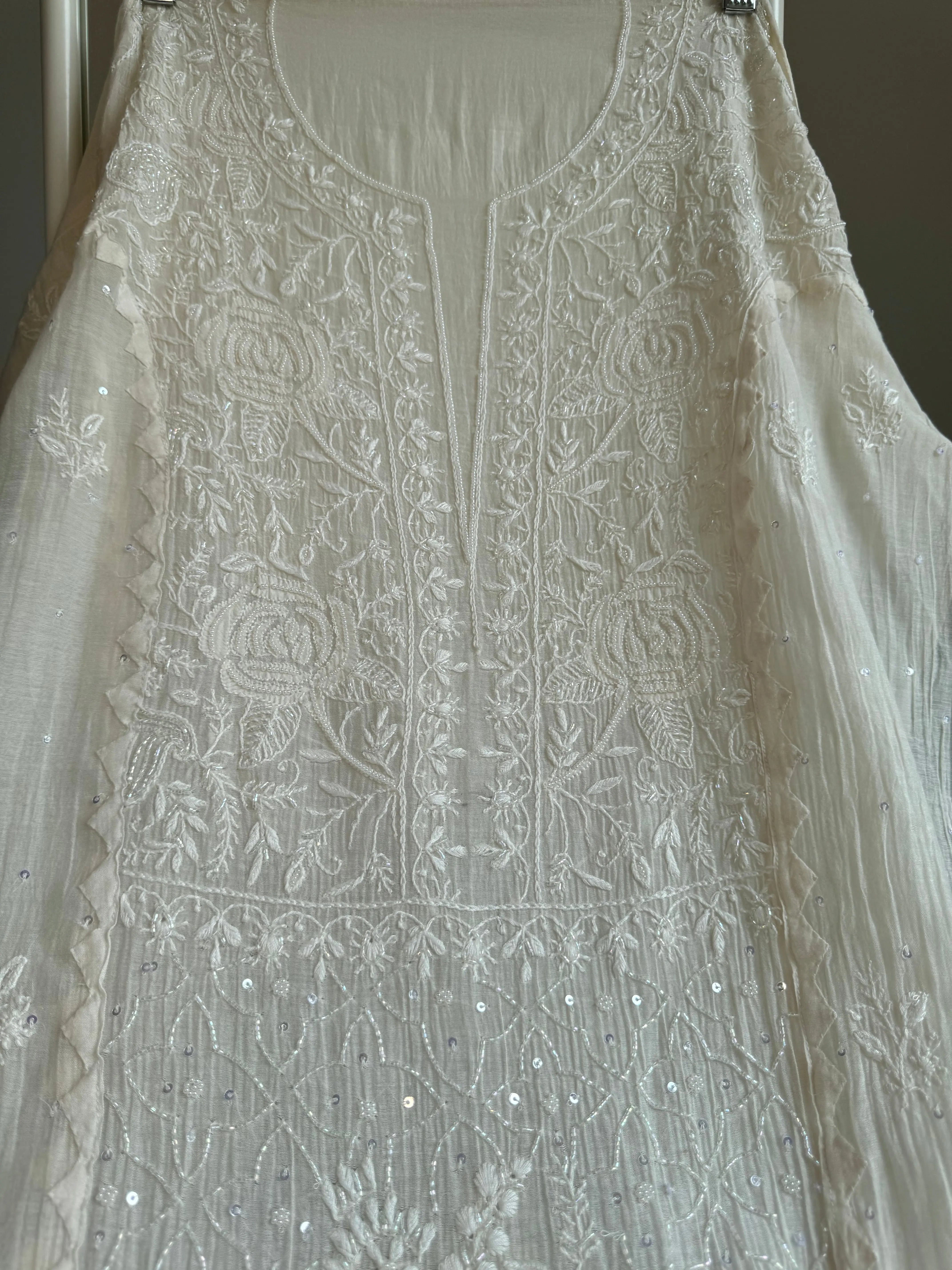 Mul Chanderi Tunic - White ARIAA CHIKANKARI