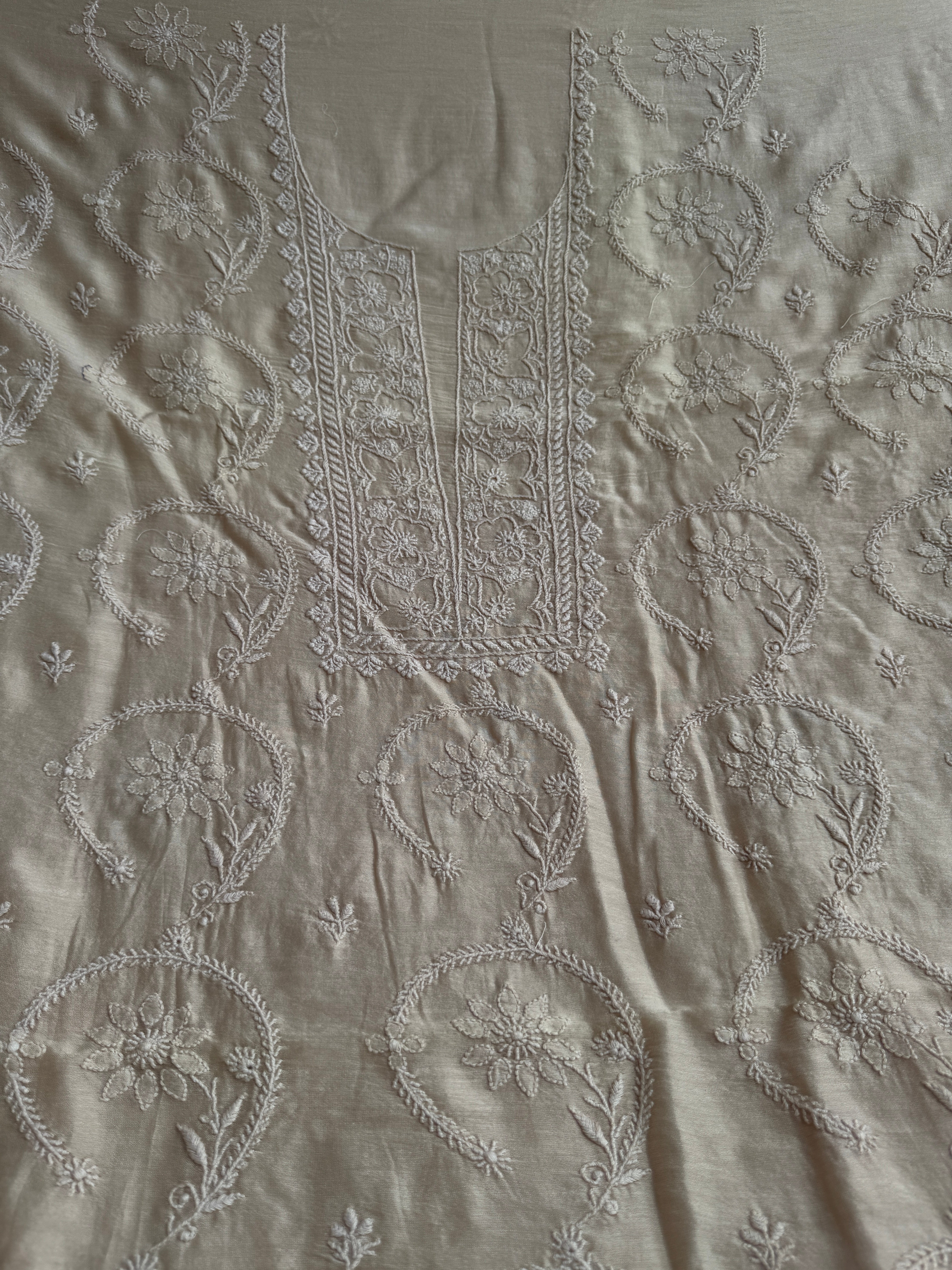Chanderi Chikankari Length with Dupatta - Beige ARIAA CHIKANKARI