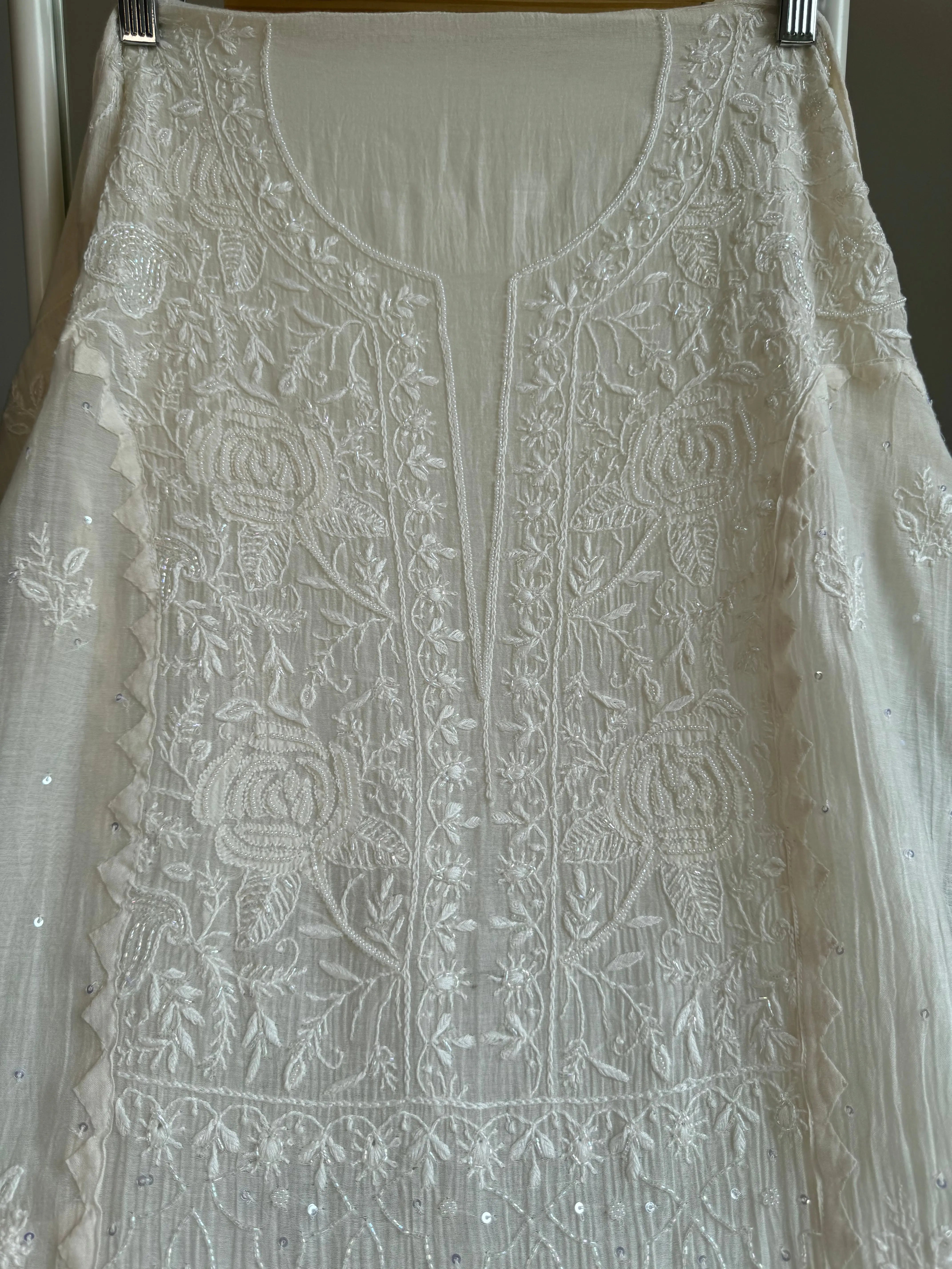 Mul Chanderi Tunic - White ARIAA CHIKANKARI