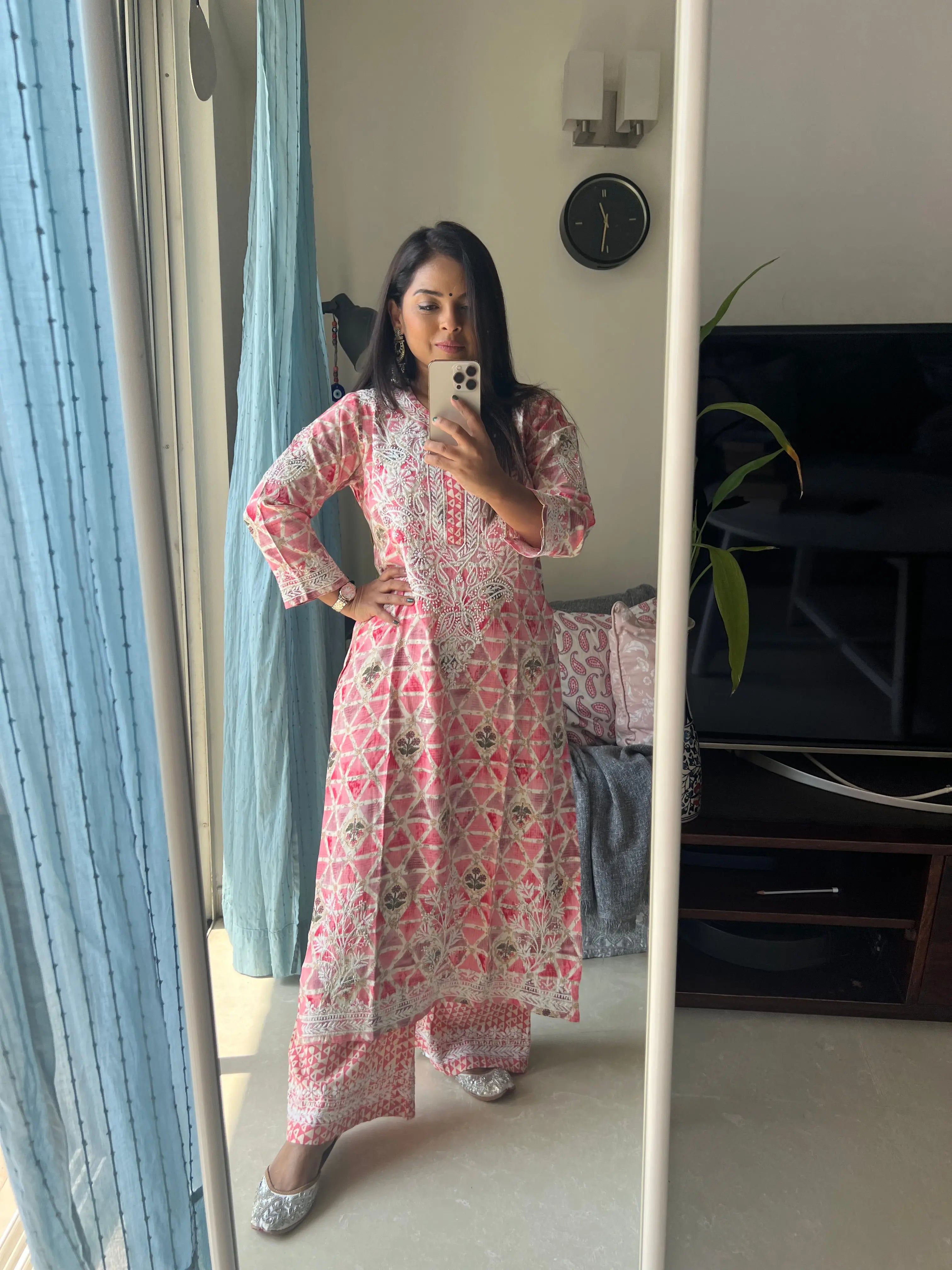Cotton Printed Chikankari Set - Pink ARIAA CHIKANKARI