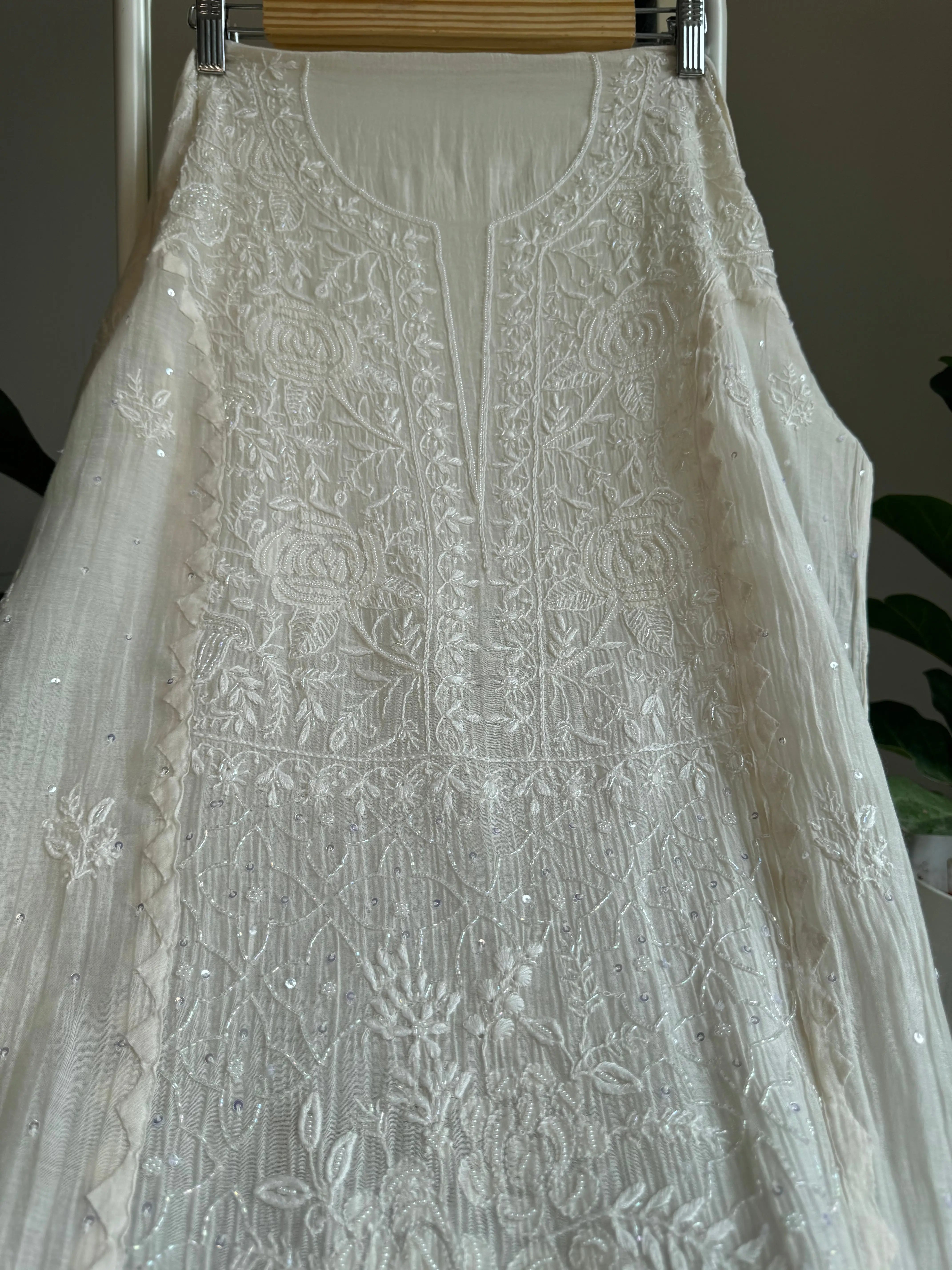 Mul Chanderi Tunic - White ARIAA CHIKANKARI