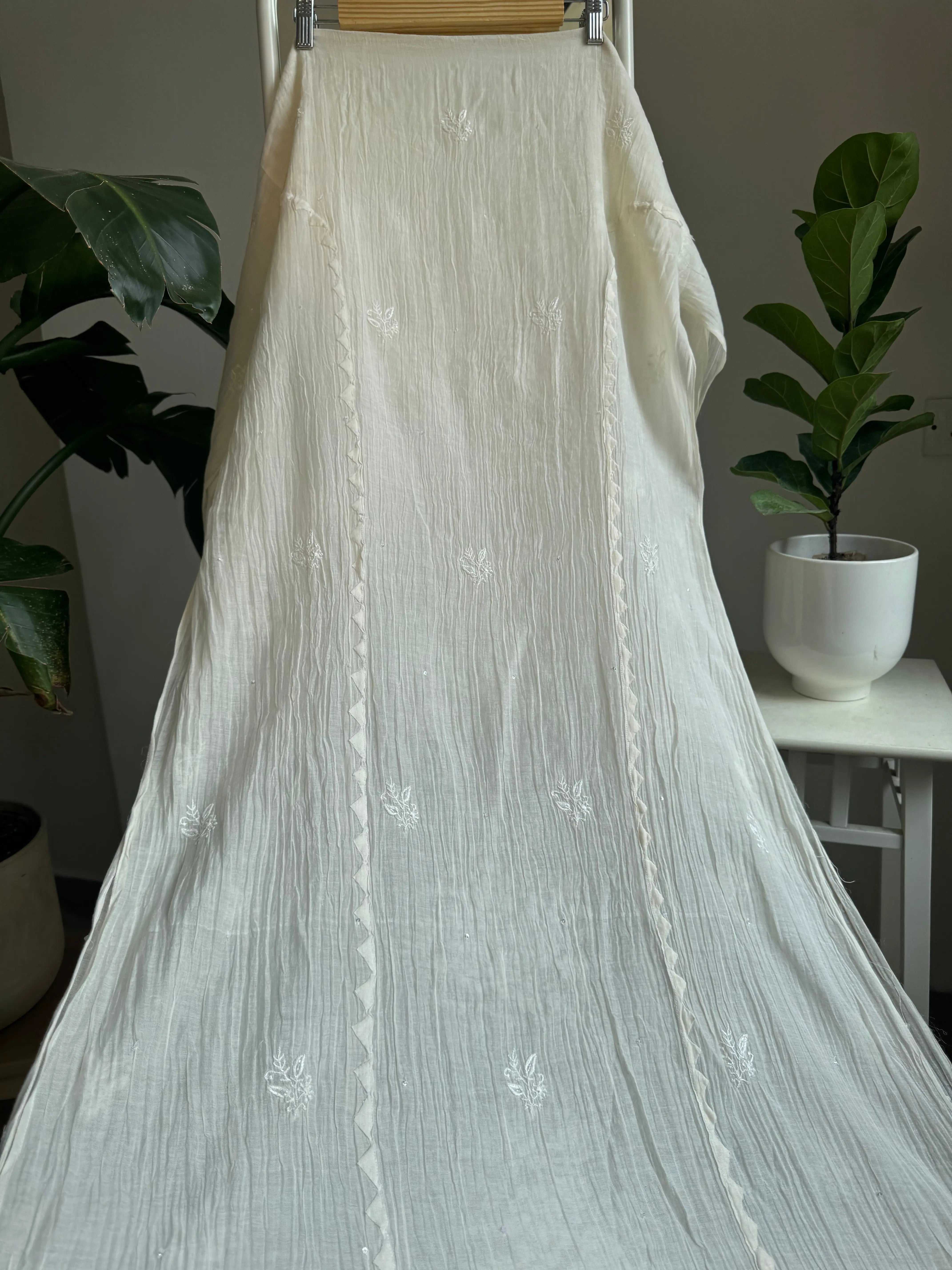 Mul Chanderi Tunic - White ARIAA CHIKANKARI