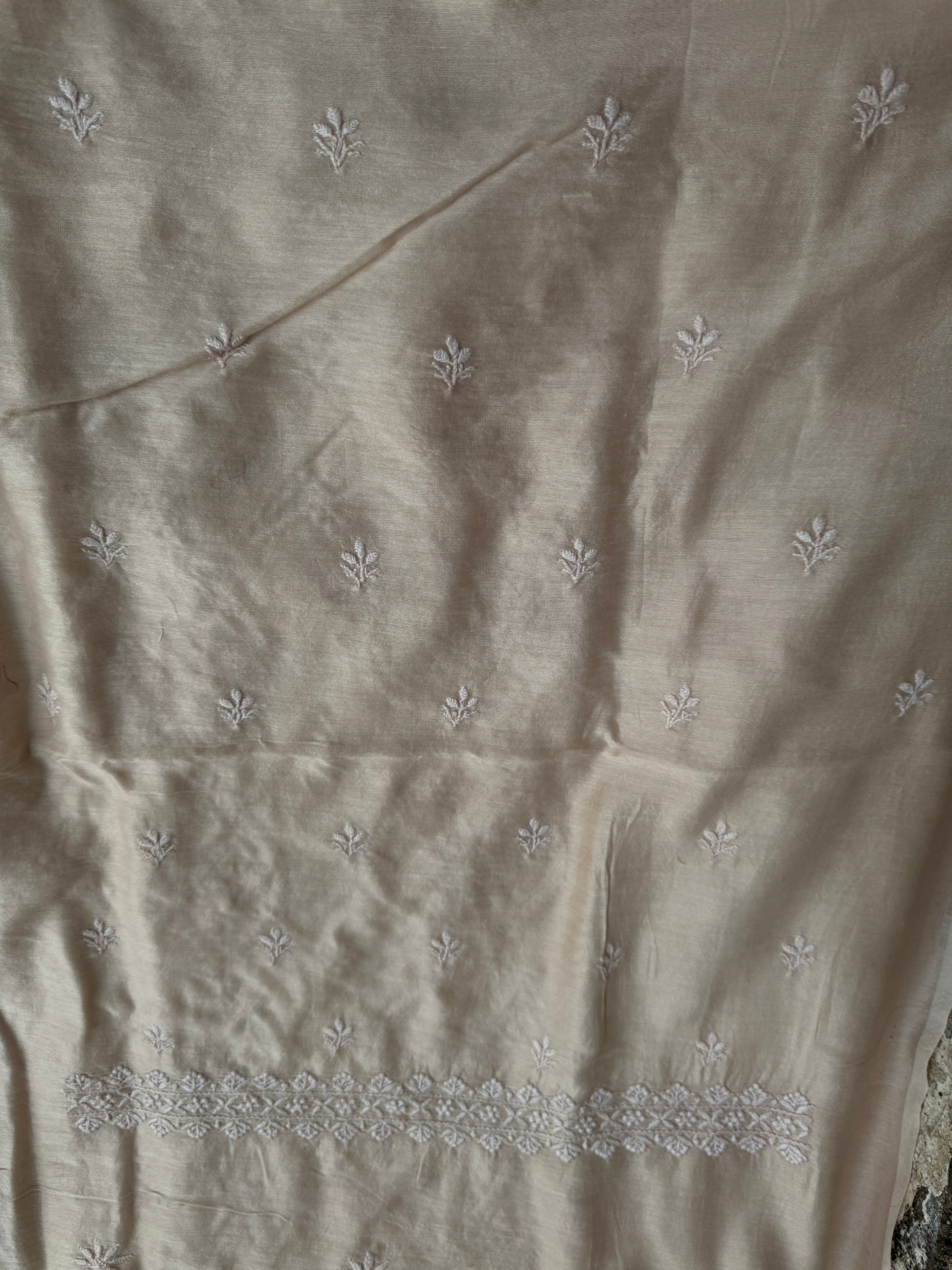 Chanderi Chikankari Length with Dupatta - Beige ARIAA CHIKANKARI