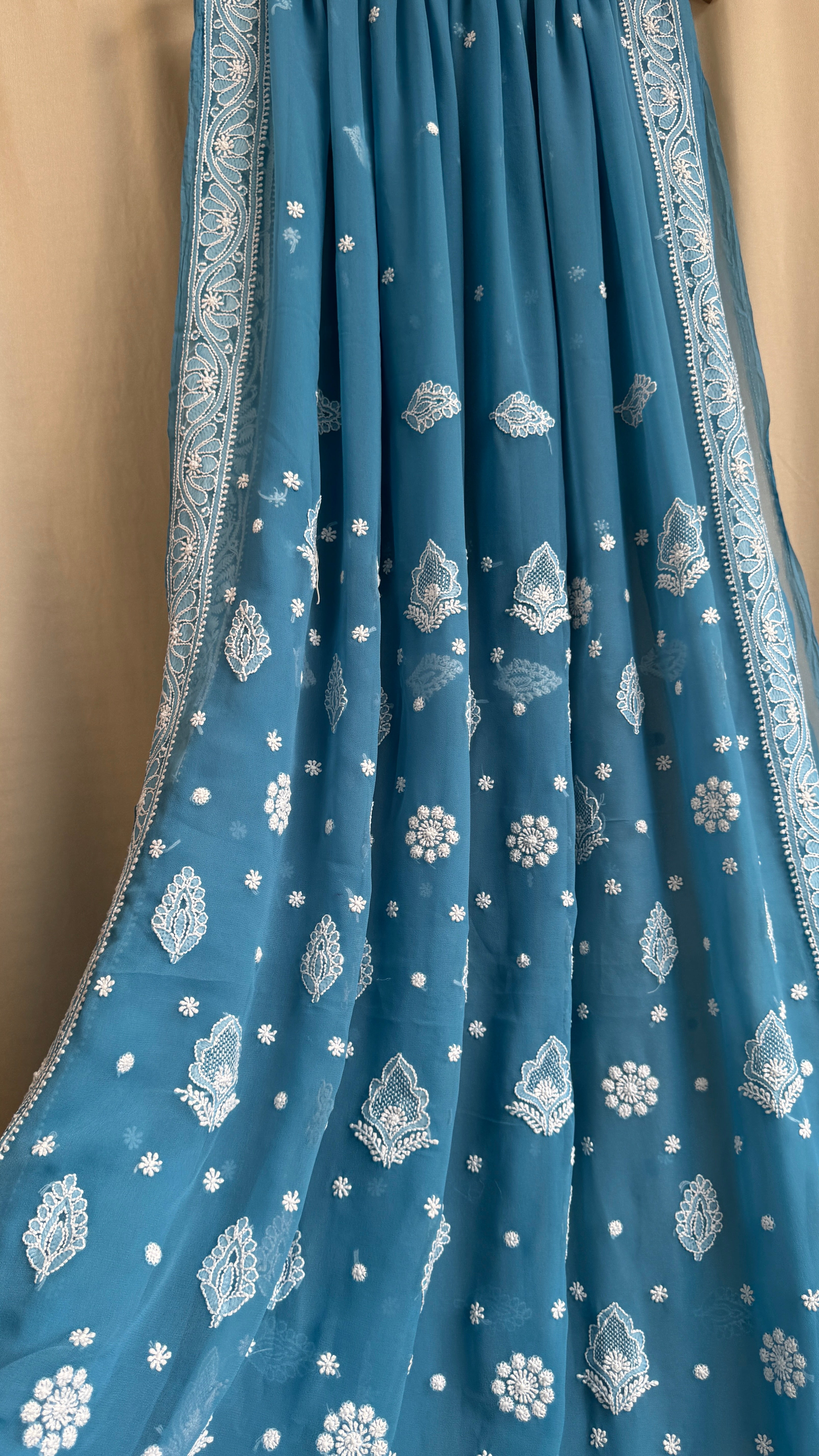 Georgette Chikankari saree in French Blue
