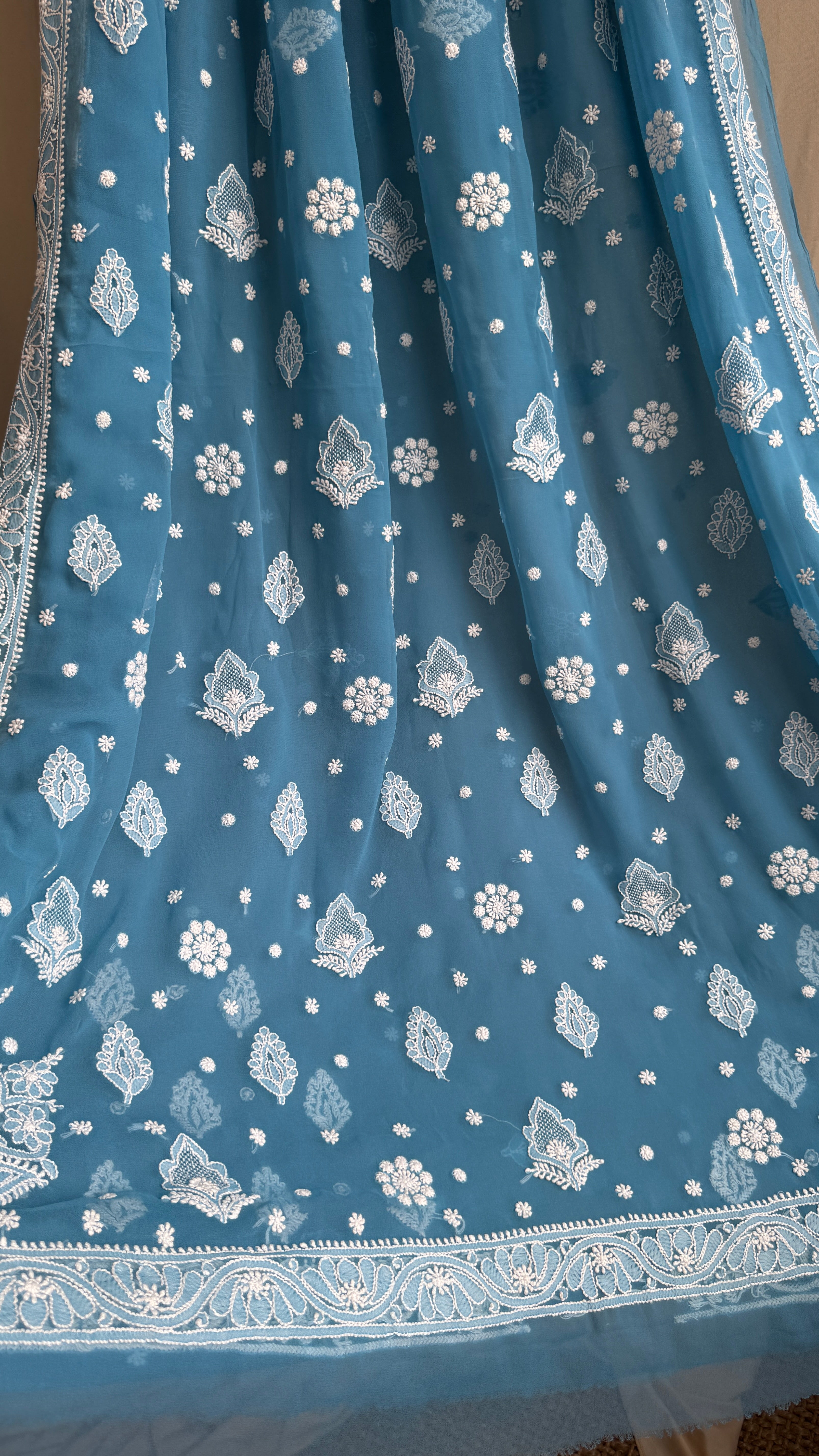 Georgette Chikankari saree in French Blue