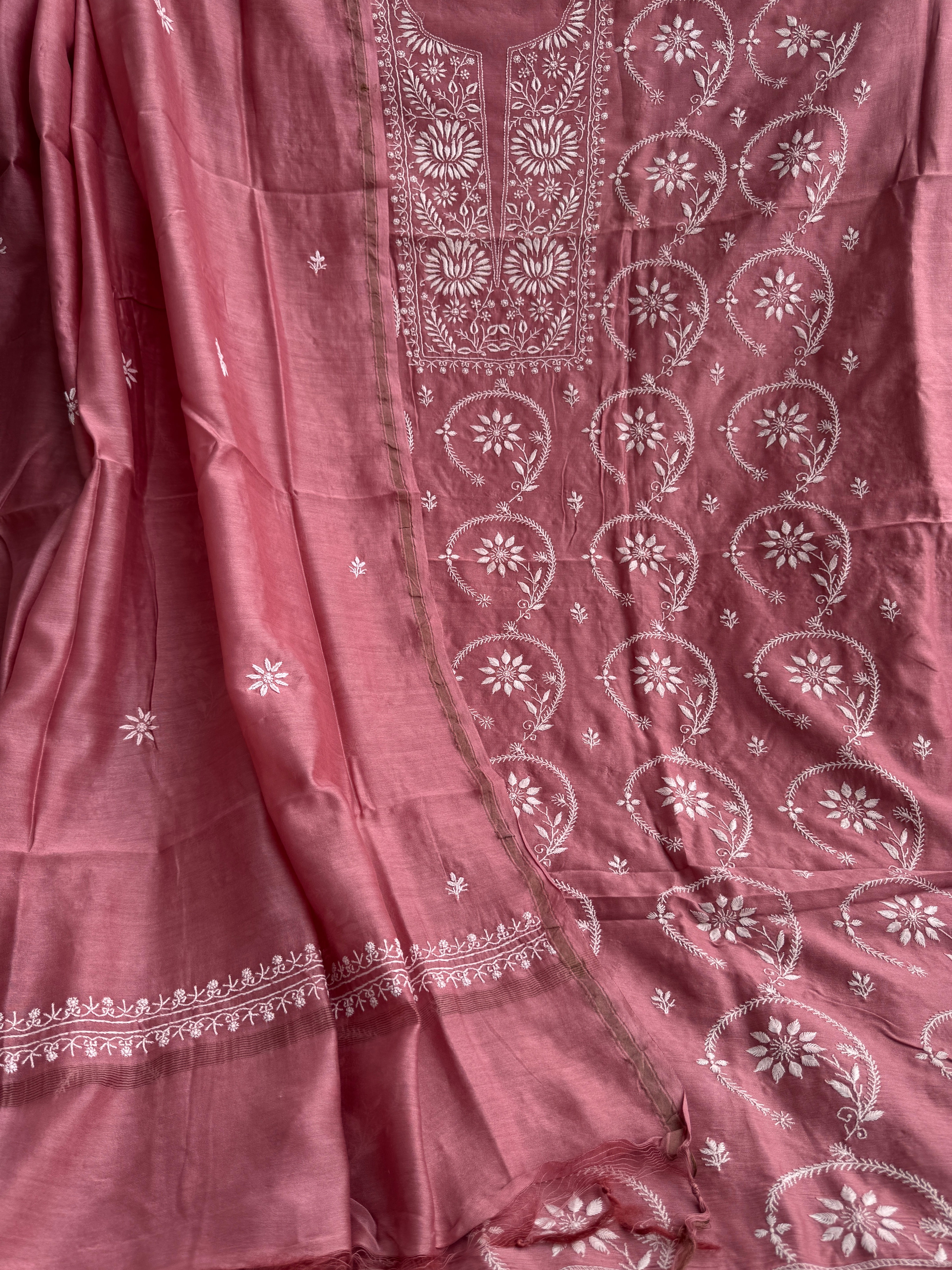 Chanderi Chikankari Length with Dupatta - Rosewood ARIAA CHIKANKARI
