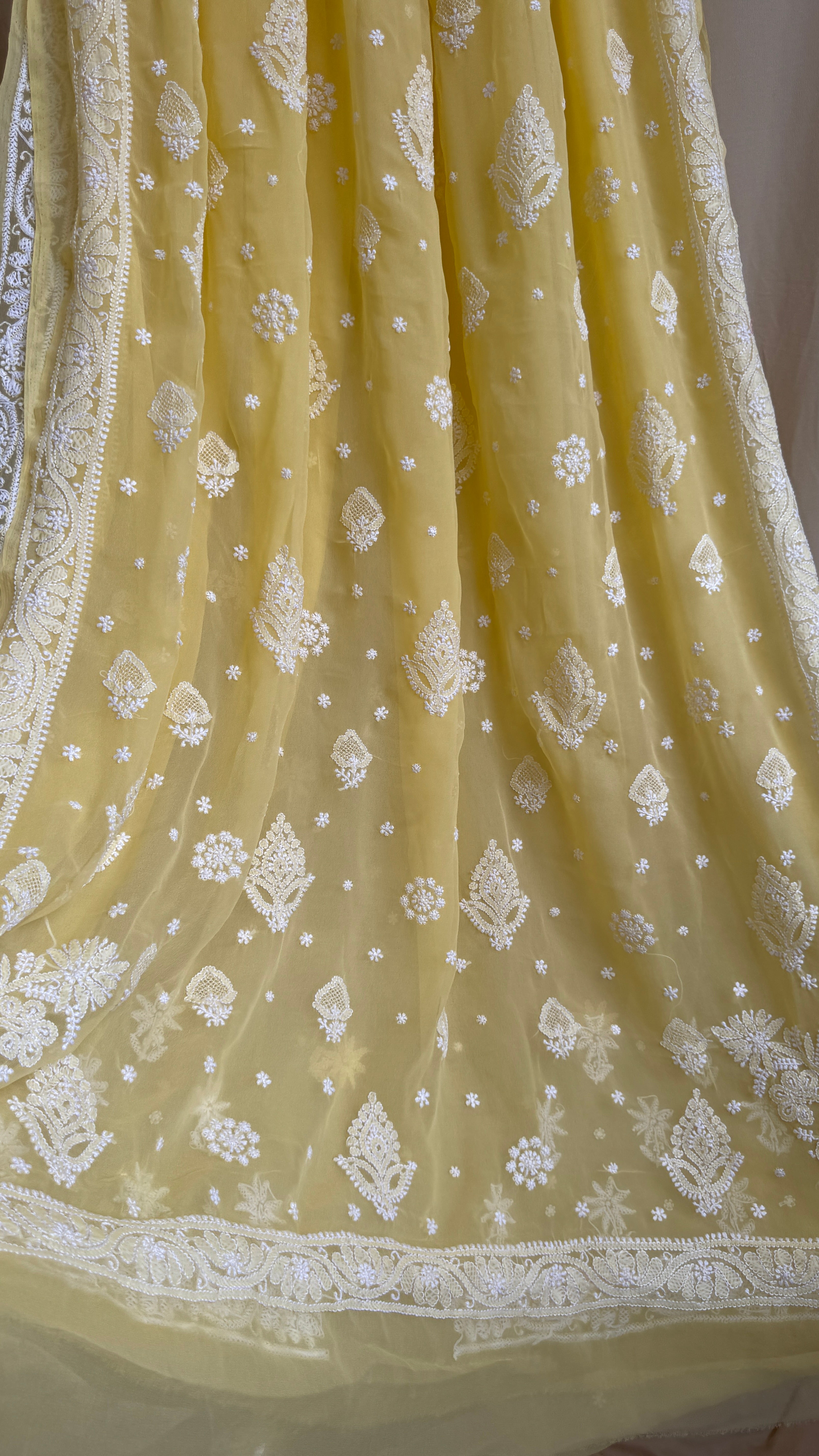 Georgette Chikankari saree in Yellow