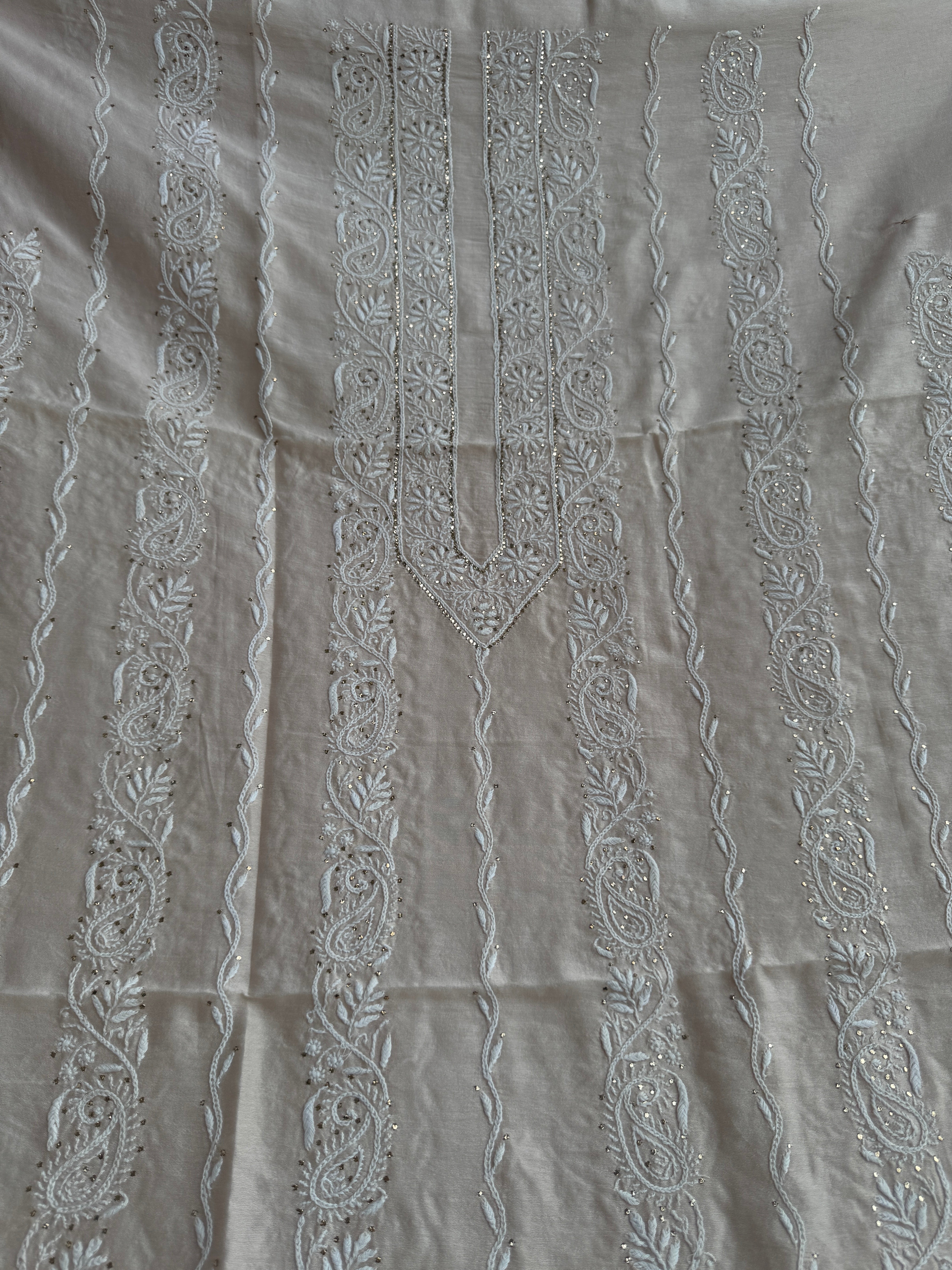 Chanderi Chikankari Length Mukaish with Dupatta - Pale Pink ARIAA CHIKANKARI