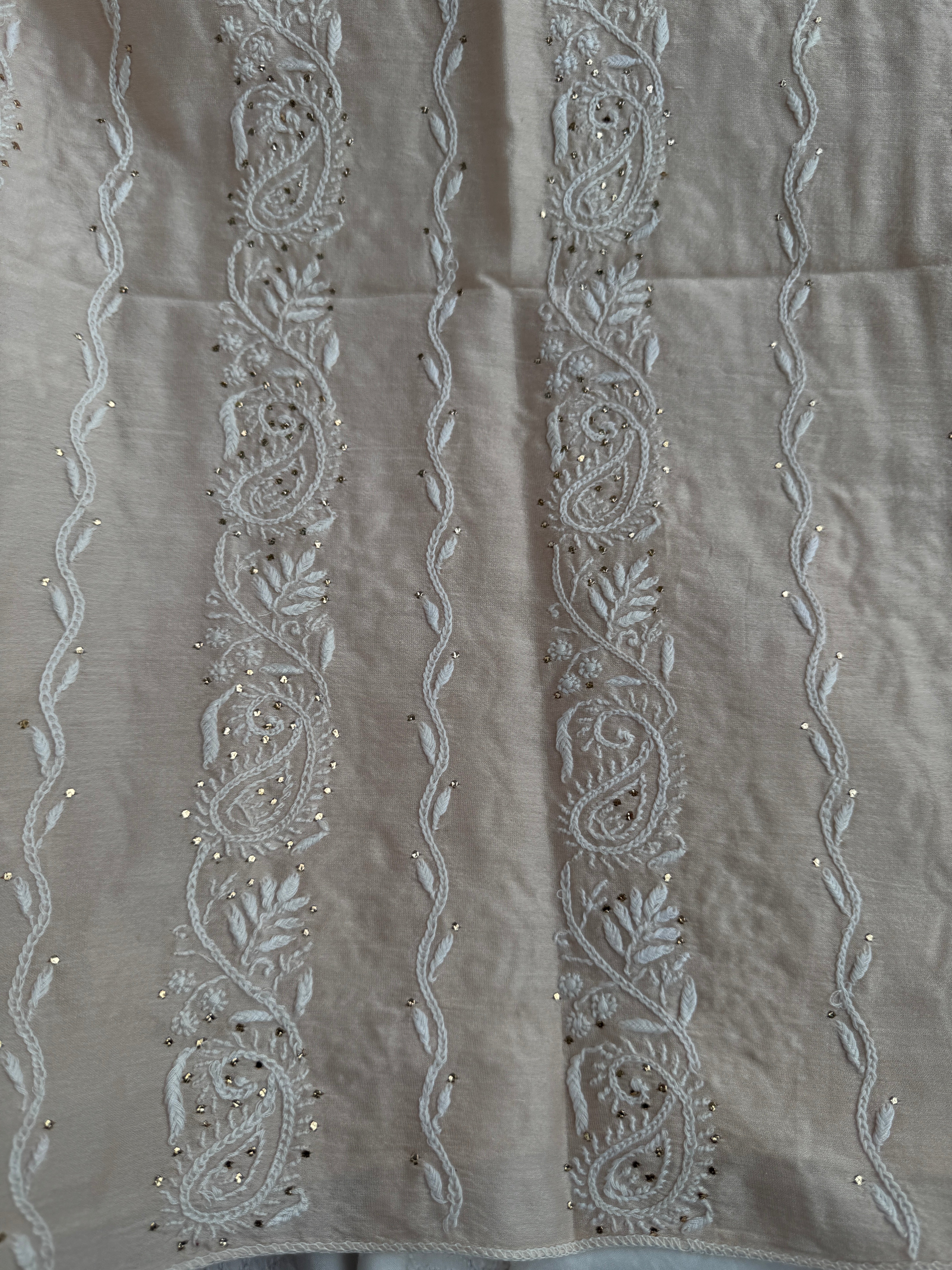 Chanderi Chikankari Length Mukaish with Dupatta - Pale Pink ARIAA CHIKANKARI