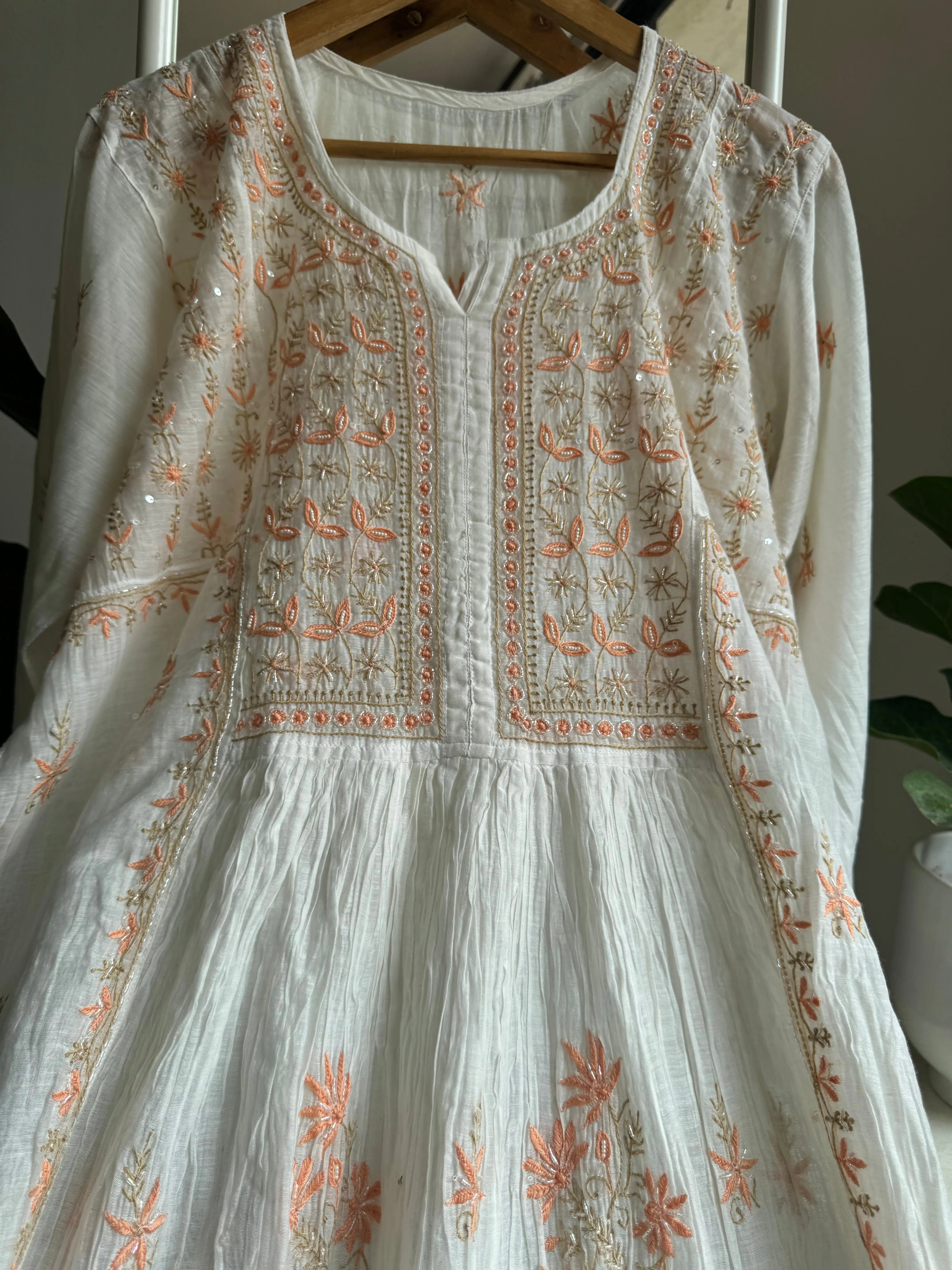 Mul Chanderi Anarkali - White ARIAA CHIKANKARI