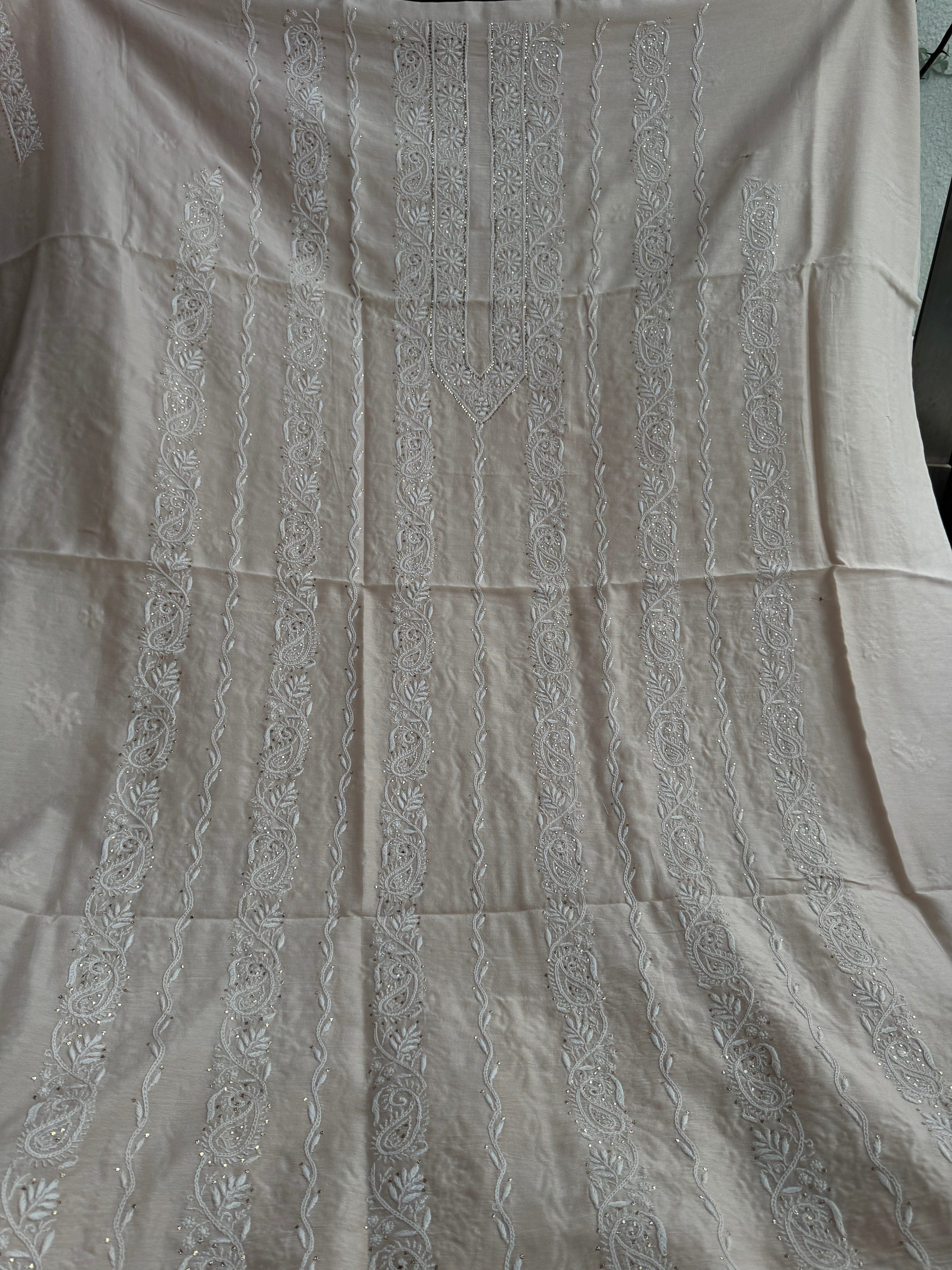 Chanderi Chikankari Length Mukaish with Dupatta - Pale Pink ARIAA CHIKANKARI