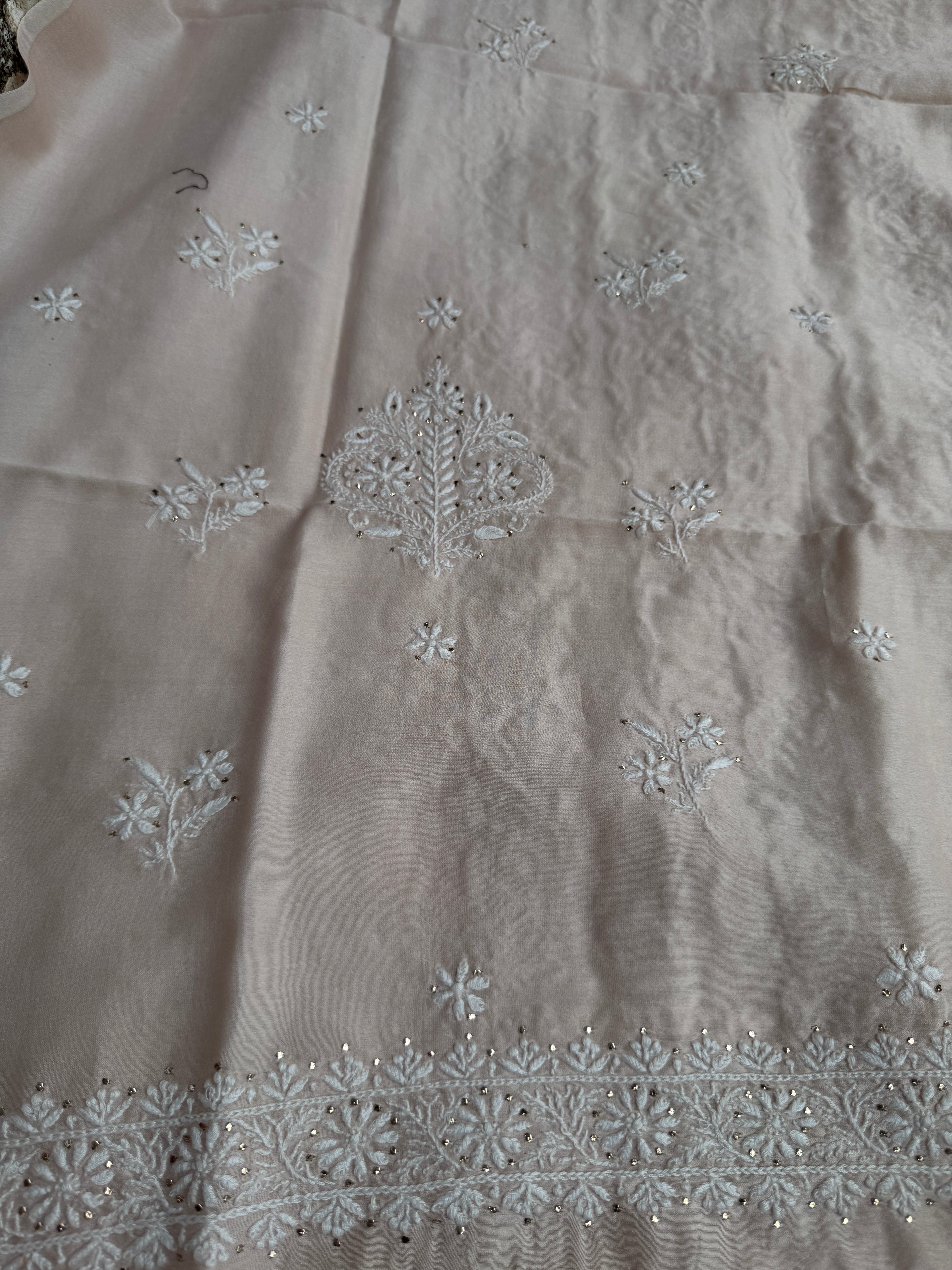 Chanderi Chikankari Length Mukaish with Dupatta - Pale Pink ARIAA CHIKANKARI