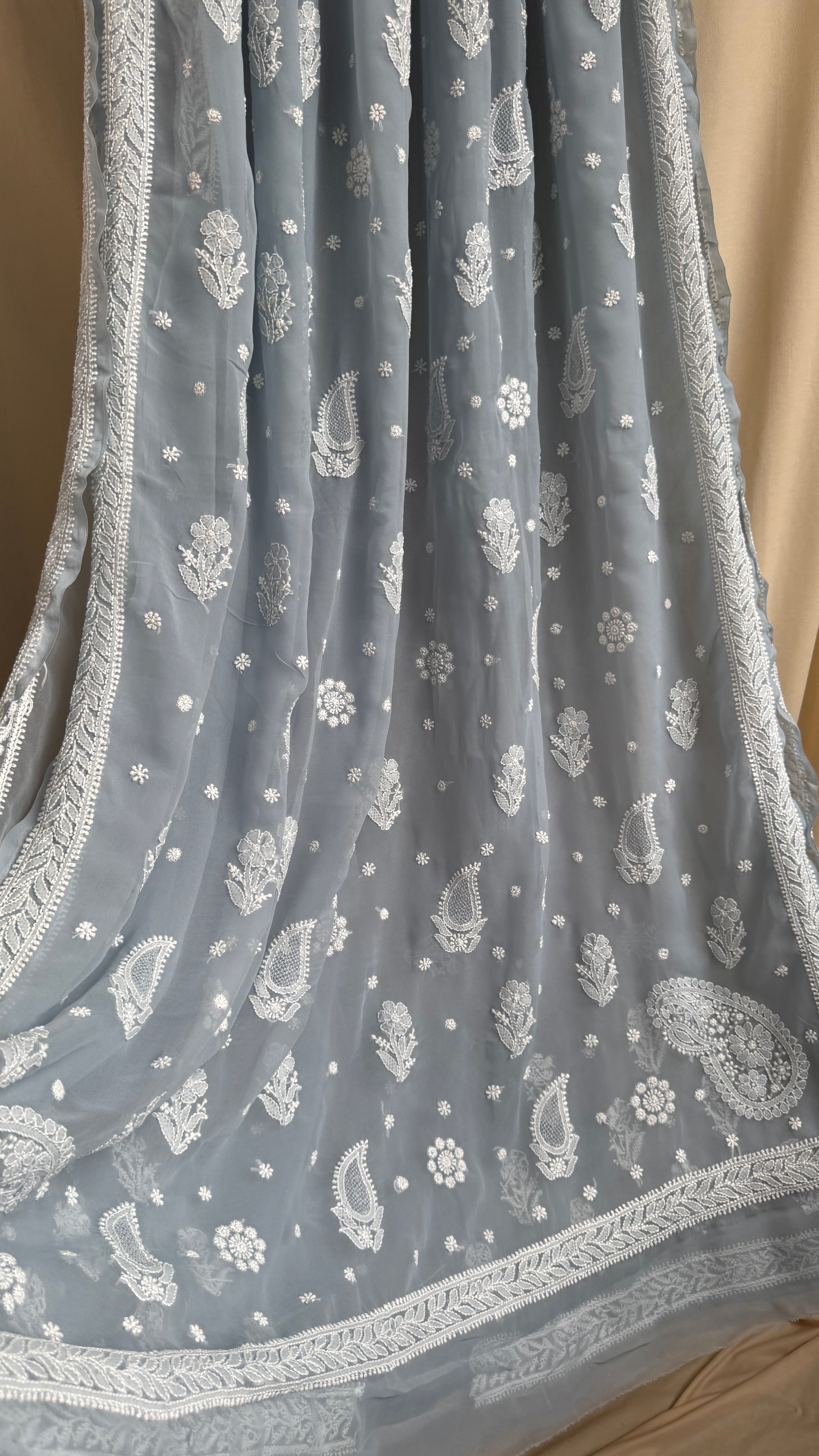 Georgette Chikankari saree in Grey