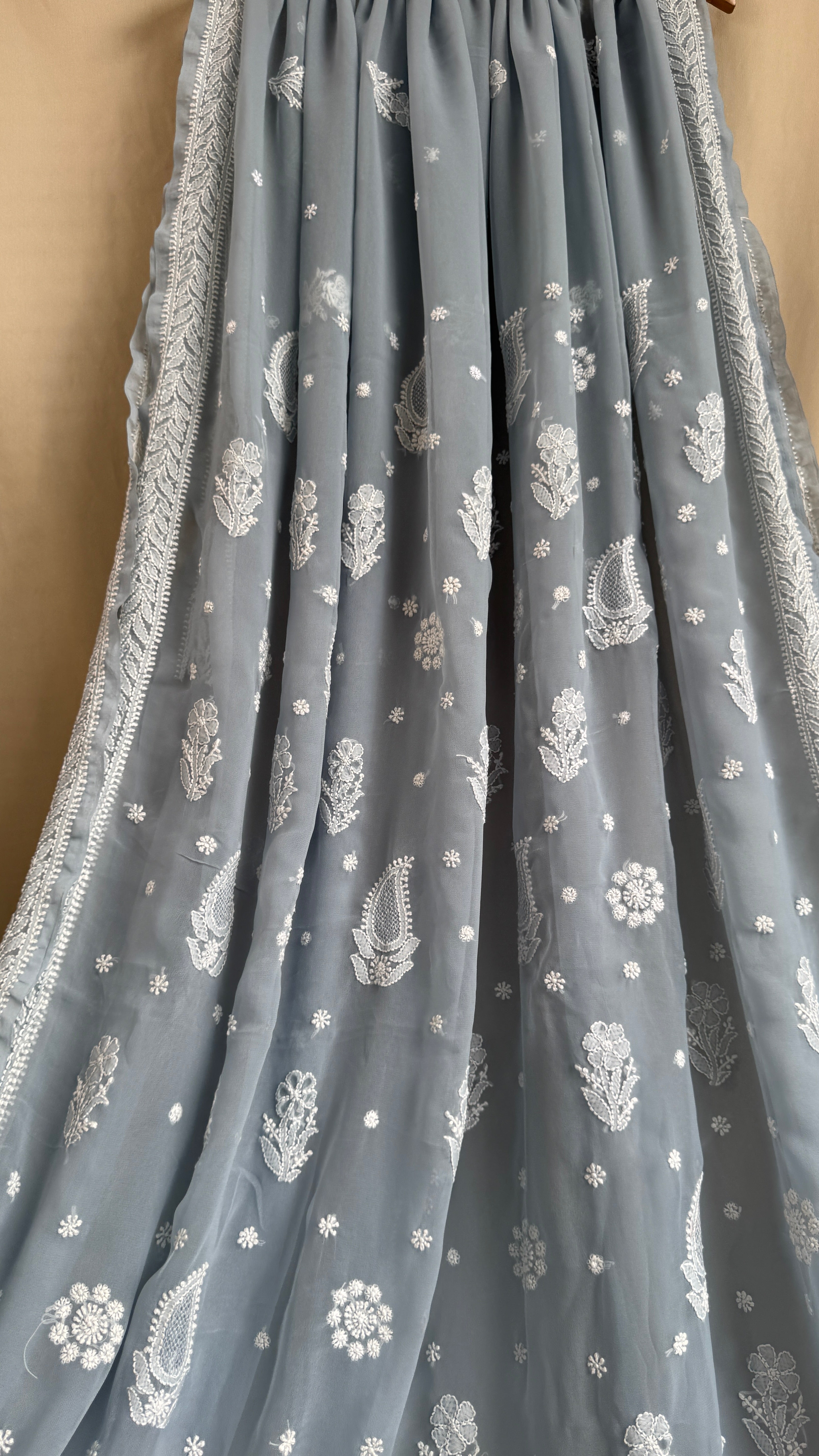 Georgette Chikankari saree in Grey