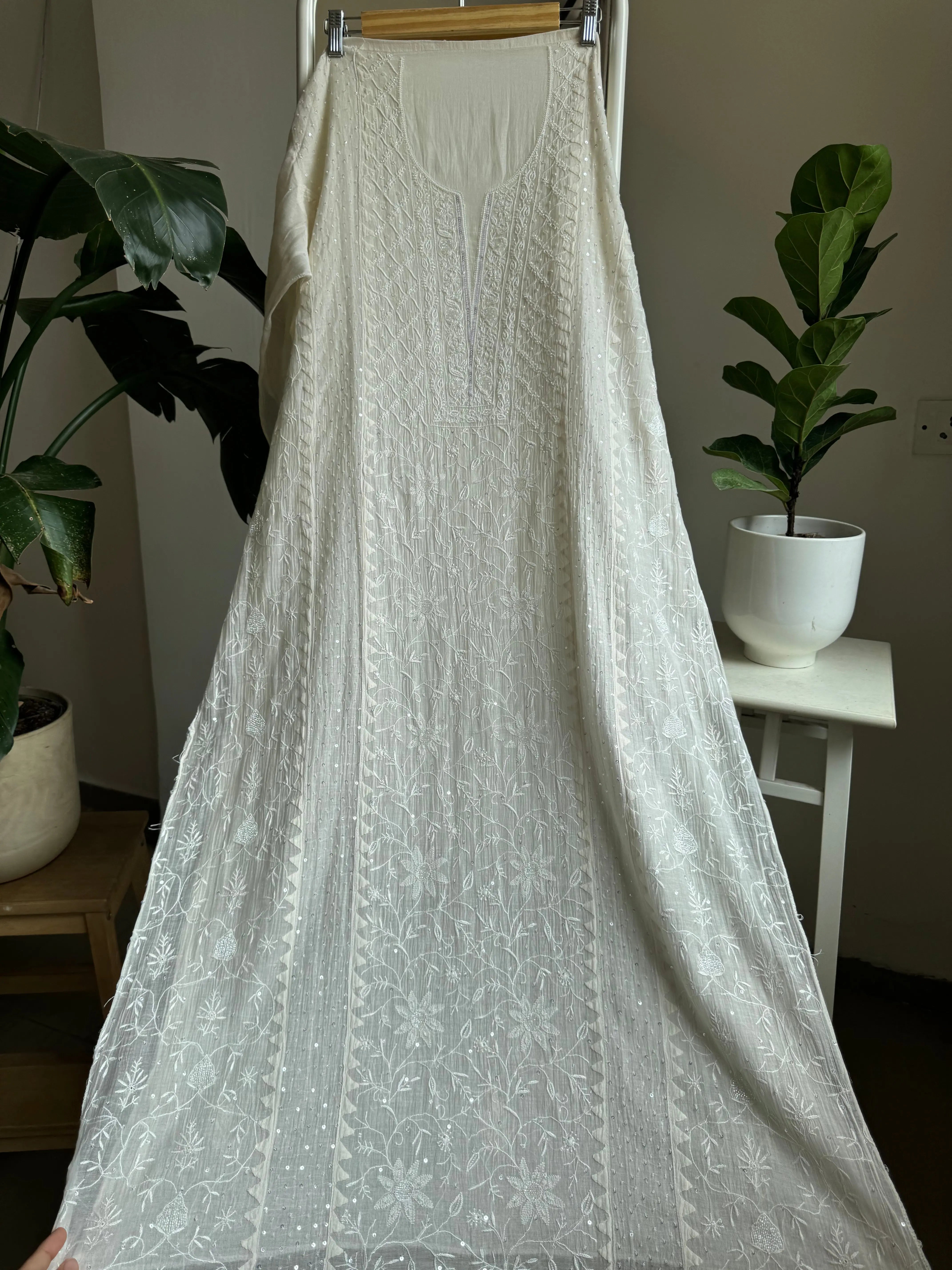 Mul Chanderi Tunic - White ARIAA CHIKANKARI