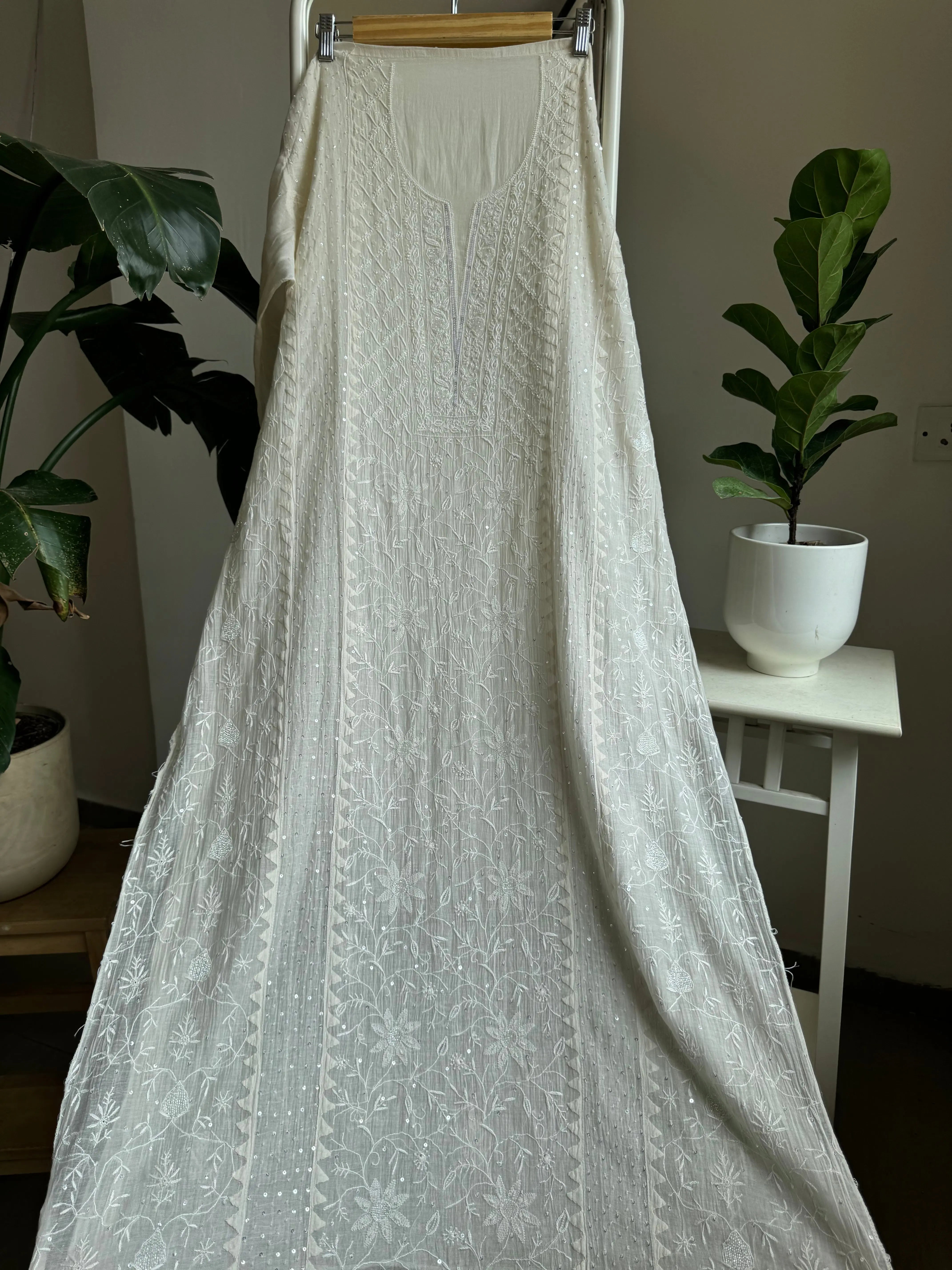 Mul Chanderi Tunic - White ARIAA CHIKANKARI