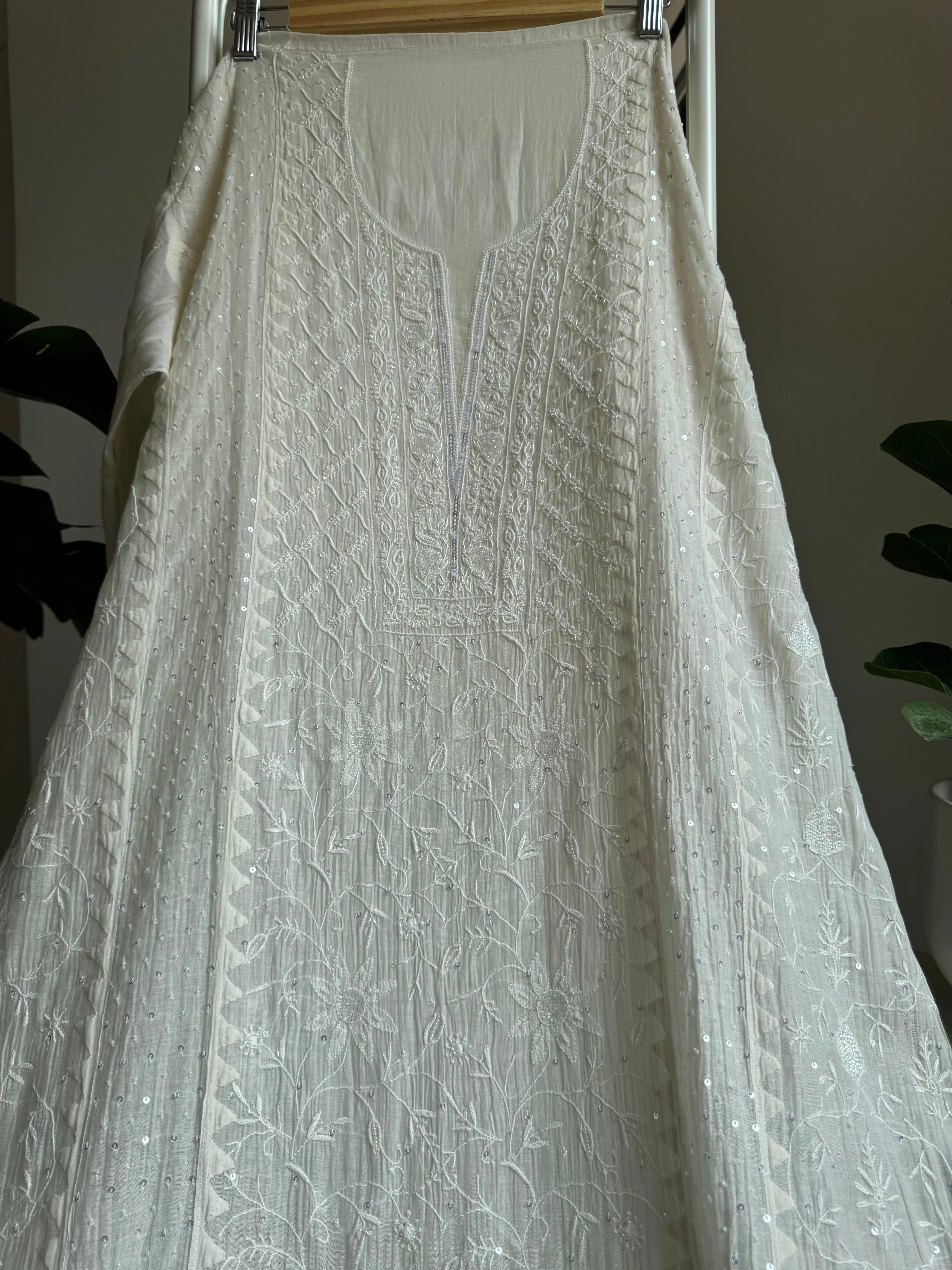 Mul Chanderi Tunic - White ARIAA CHIKANKARI