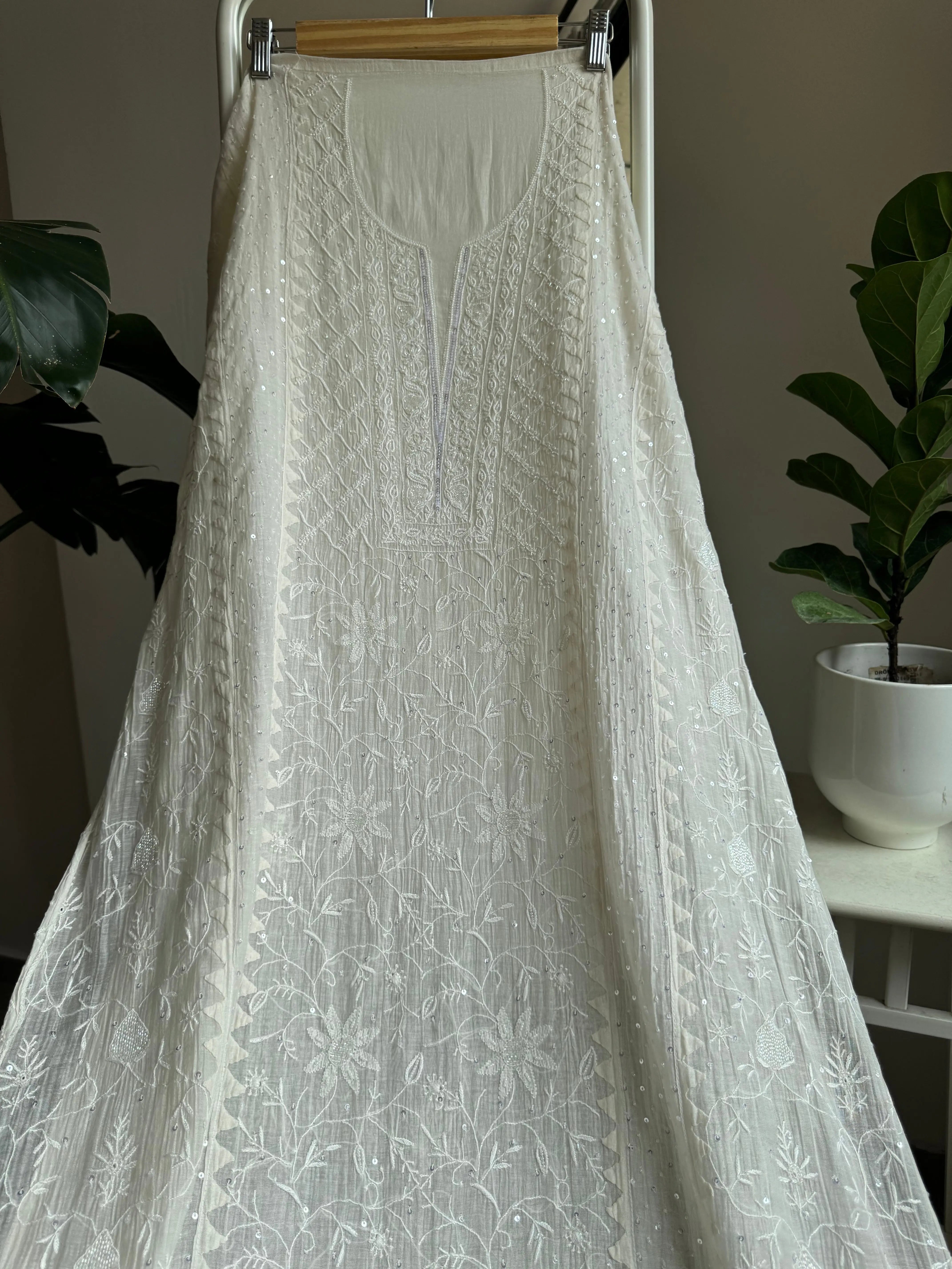 Mul Chanderi Tunic - White ARIAA CHIKANKARI