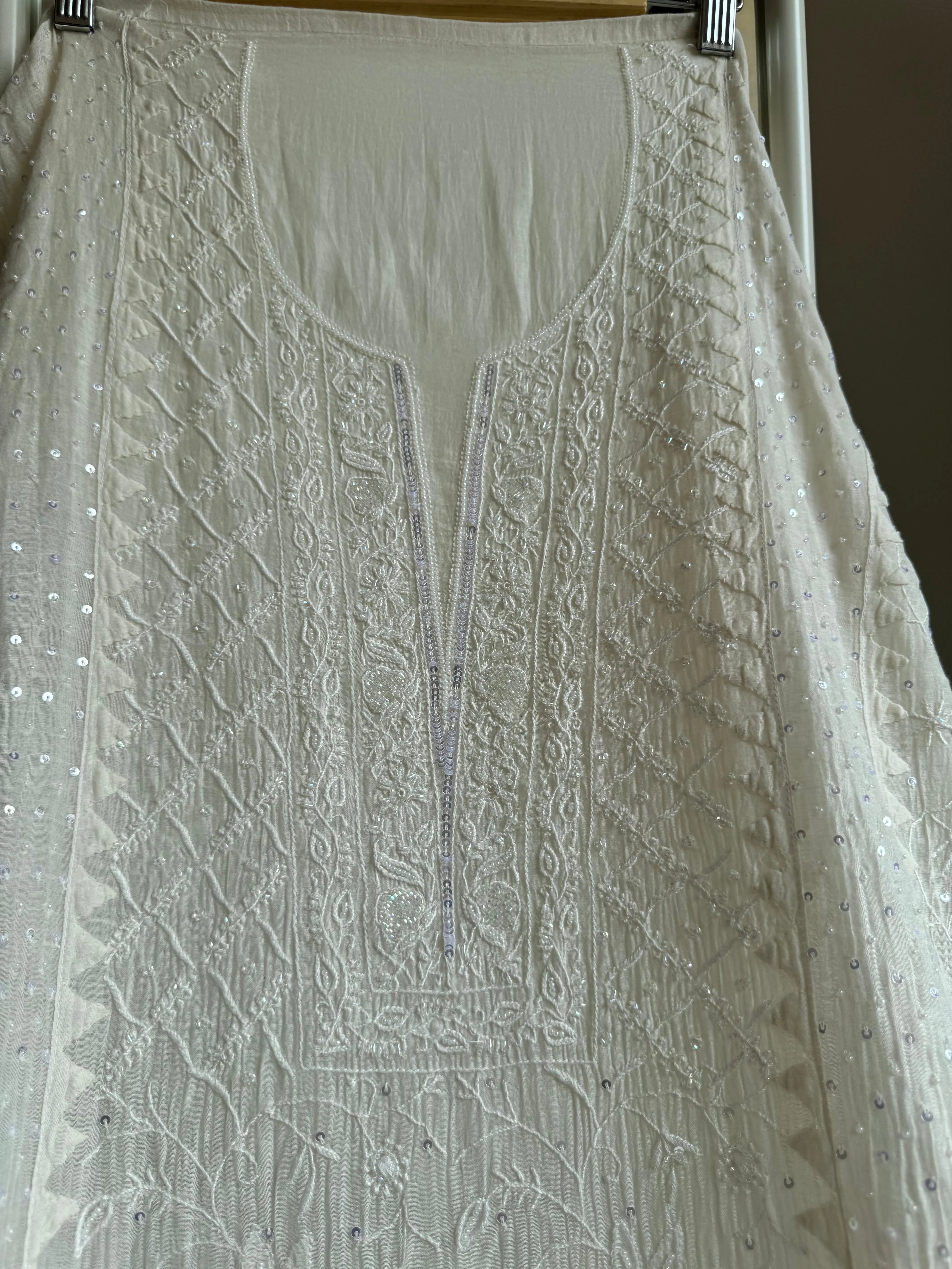 Mul Chanderi Tunic - White ARIAA CHIKANKARI