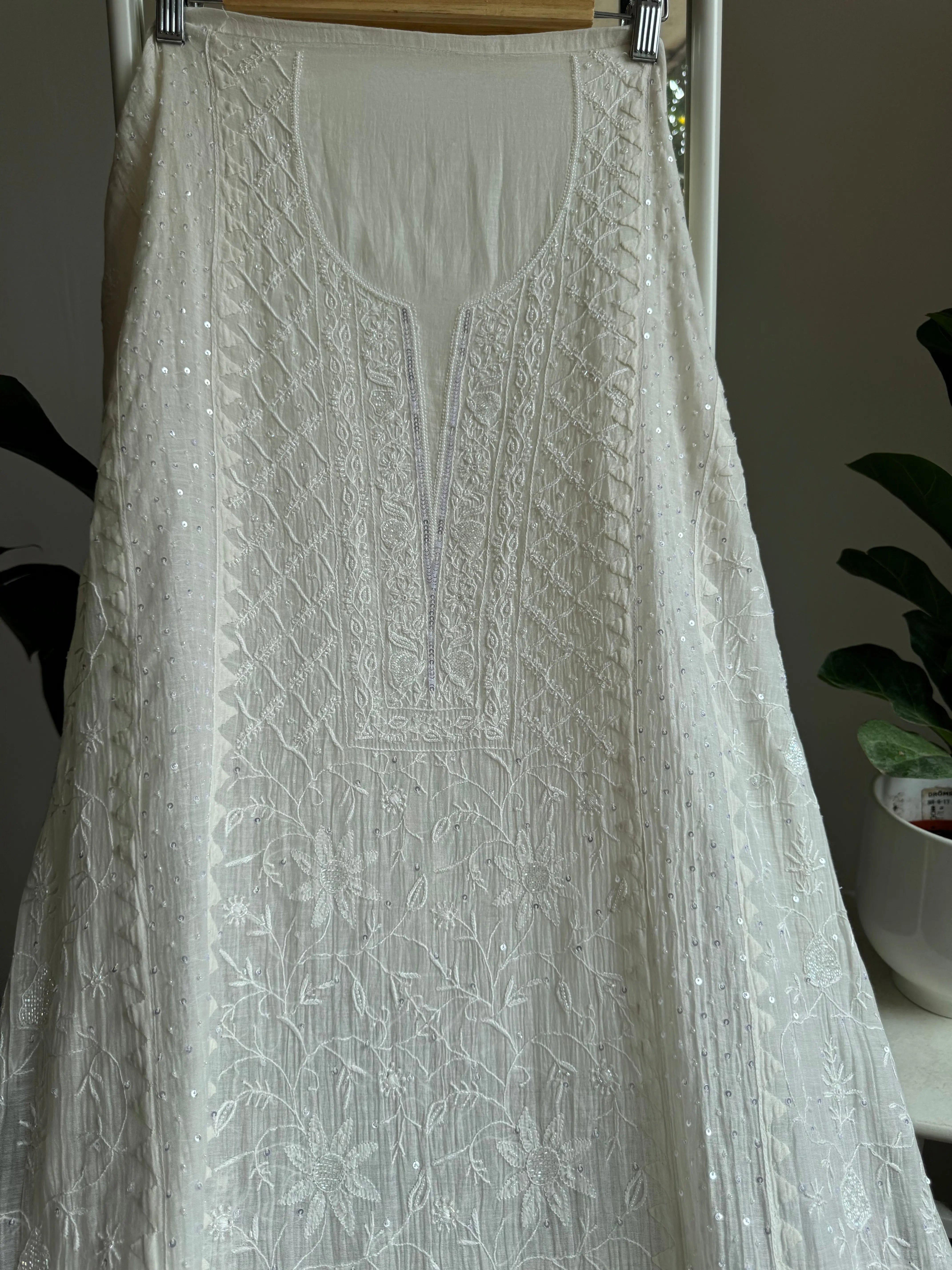 Mul Chanderi Tunic - White ARIAA CHIKANKARI