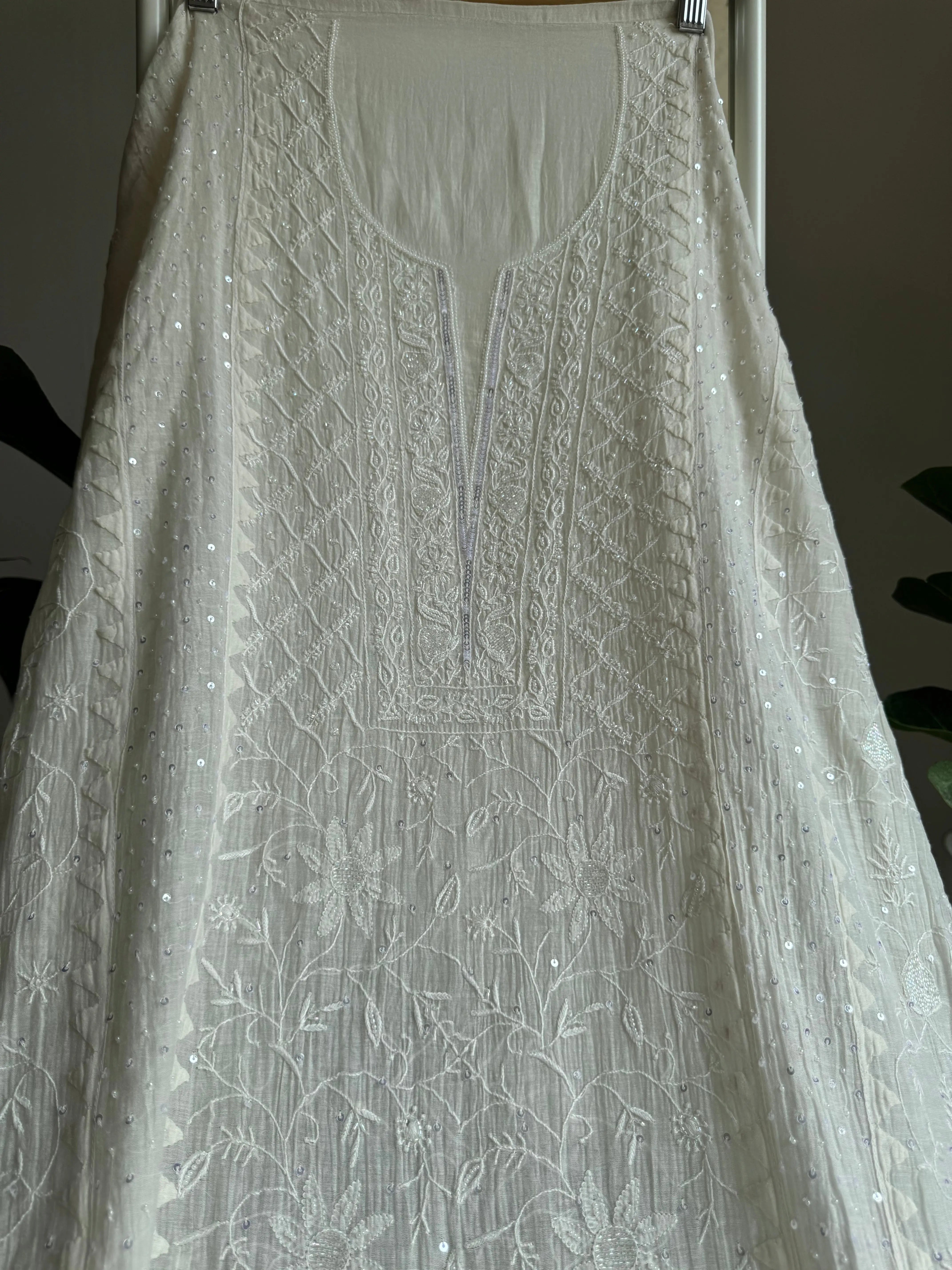 Mul Chanderi Tunic - White ARIAA CHIKANKARI