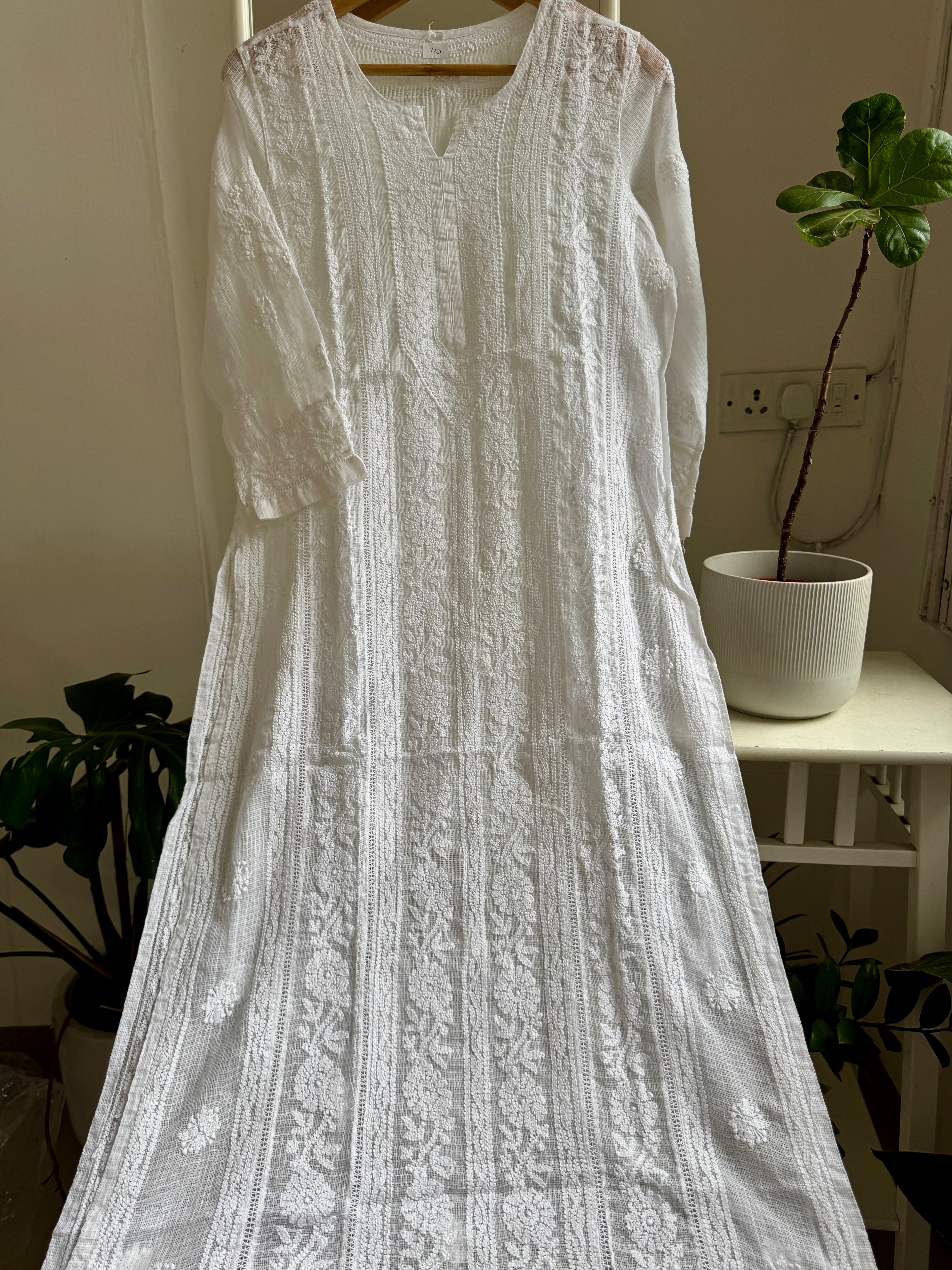 Kota Soft Cotton Chikankari Kurti - White - CHAND Collection ARIAA CHIKANKARI