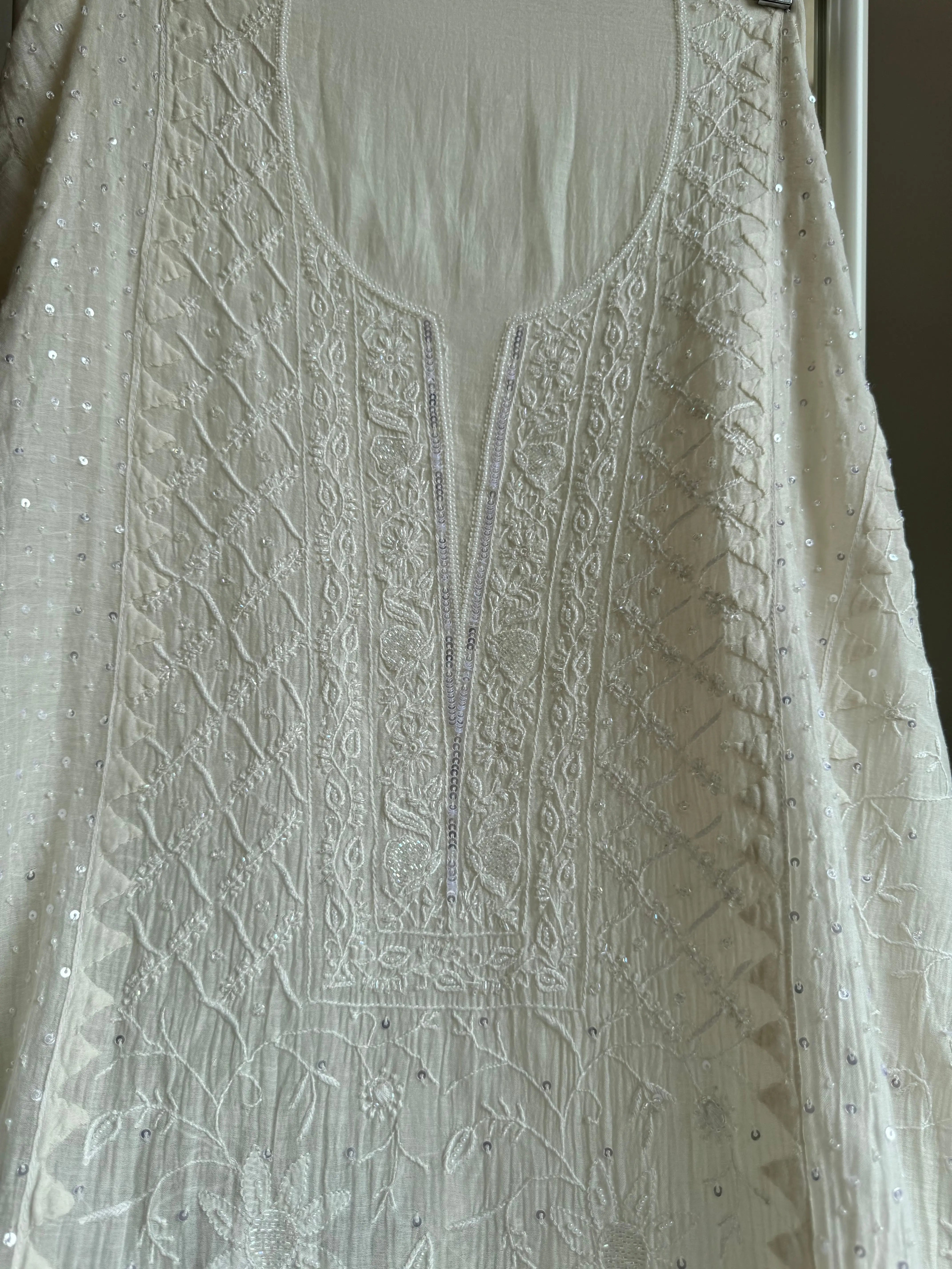 Mul Chanderi Tunic - White ARIAA CHIKANKARI