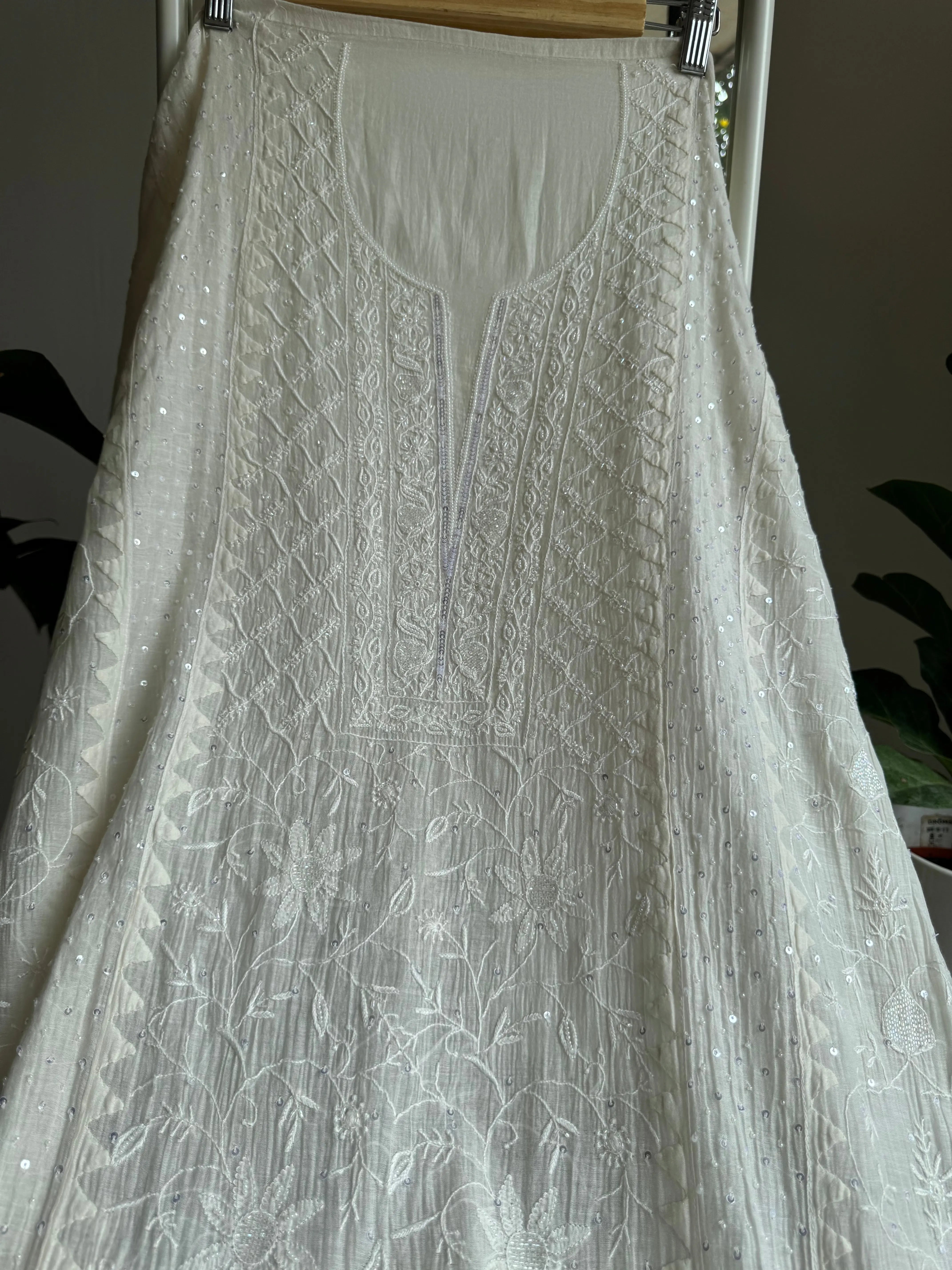 Mul Chanderi Tunic - White ARIAA CHIKANKARI