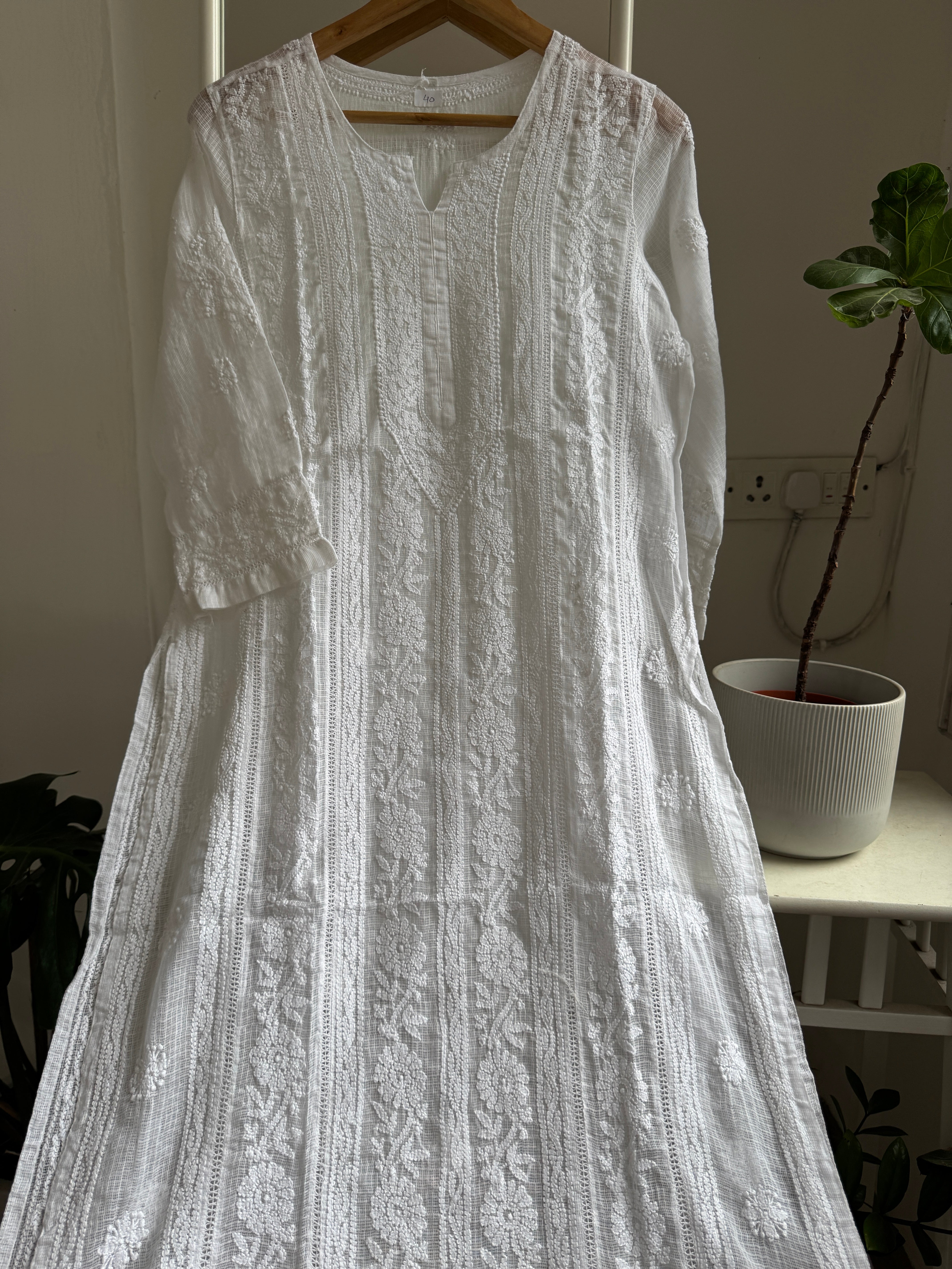 Kota Soft Cotton Chikankari Kurti - White - CHAND Collection ARIAA CHIKANKARI