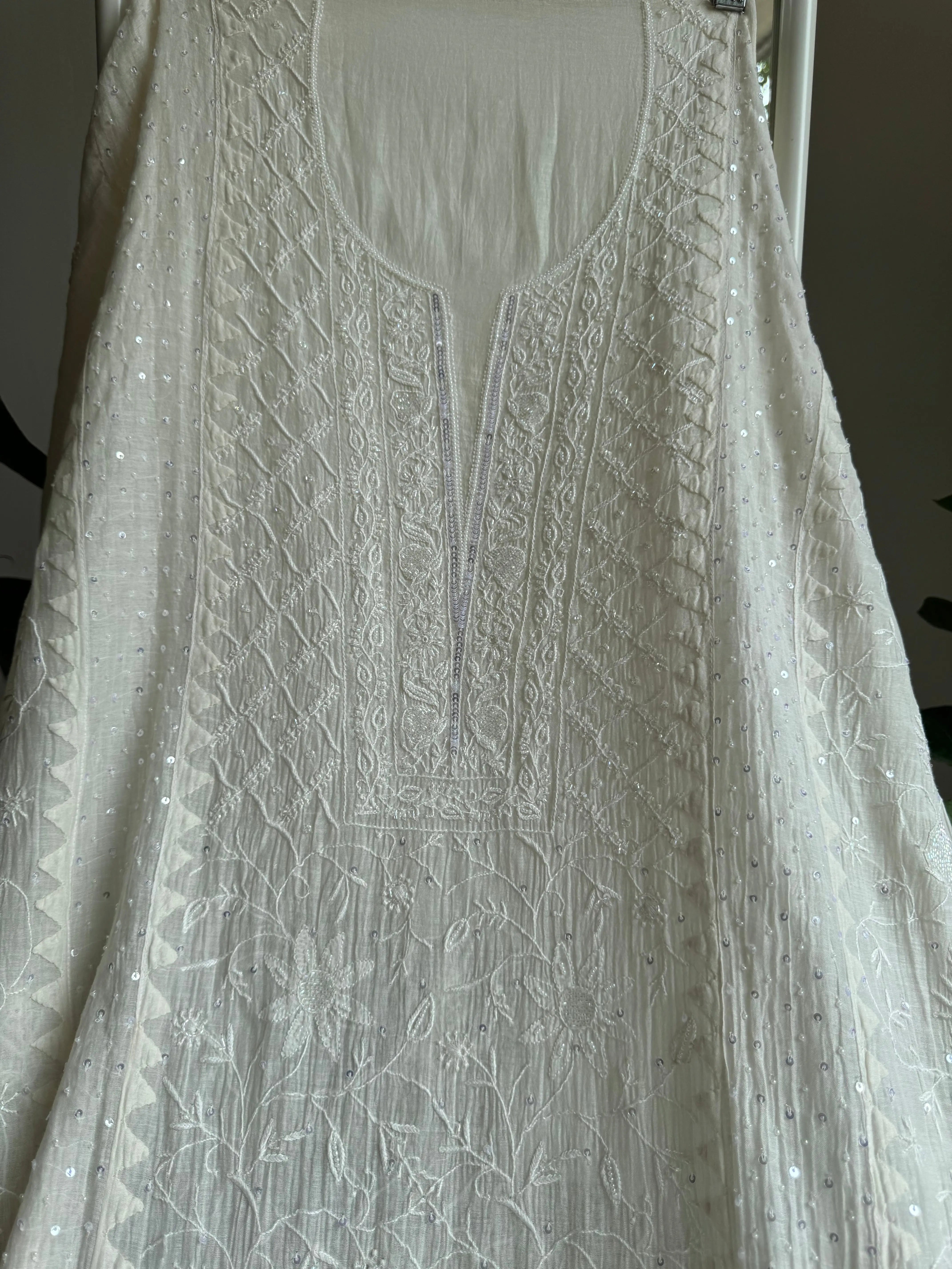 Mul Chanderi Tunic - White ARIAA CHIKANKARI