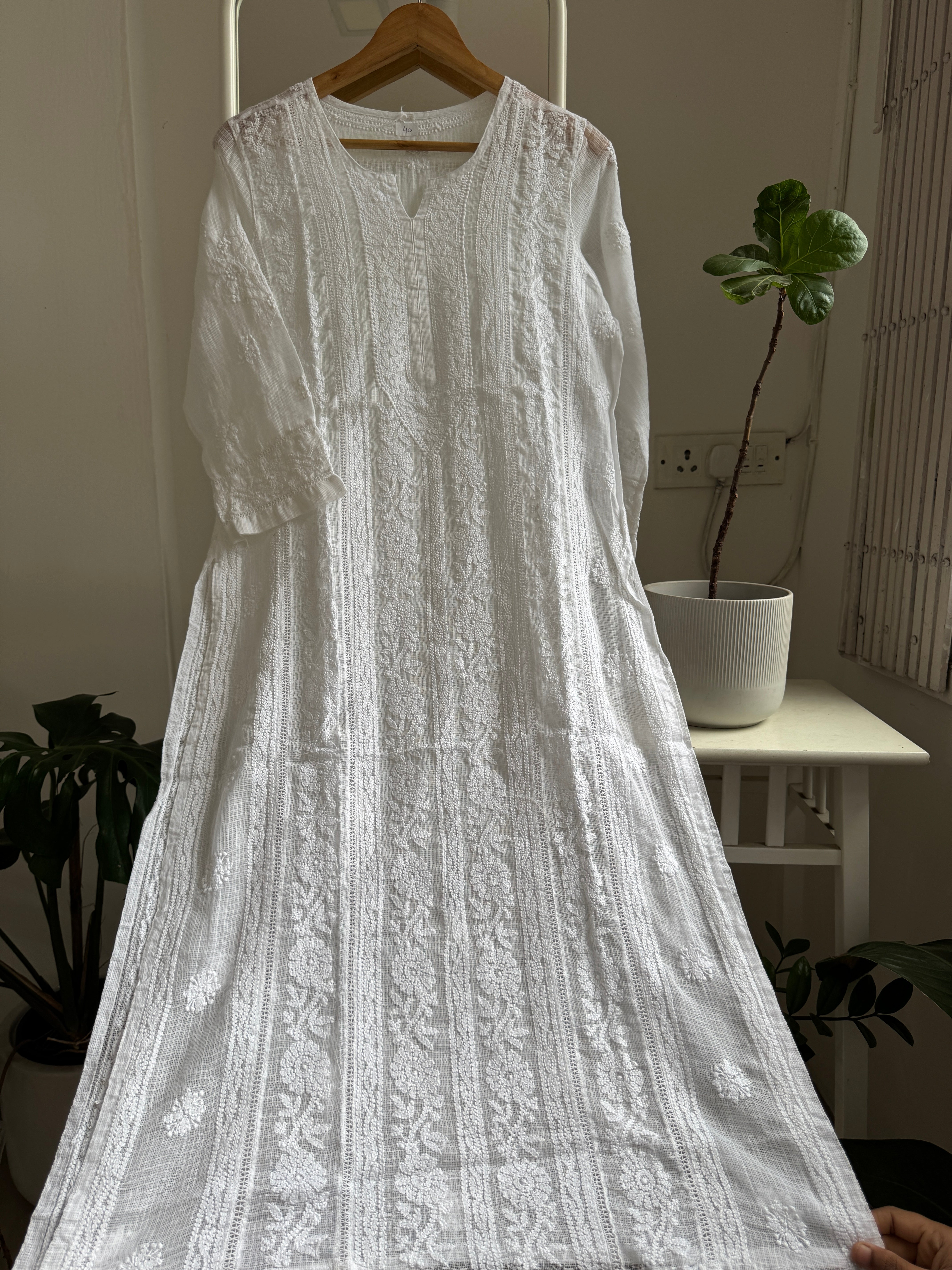 Kota Soft Cotton Chikankari Kurti - White - CHAND Collection ARIAA CHIKANKARI