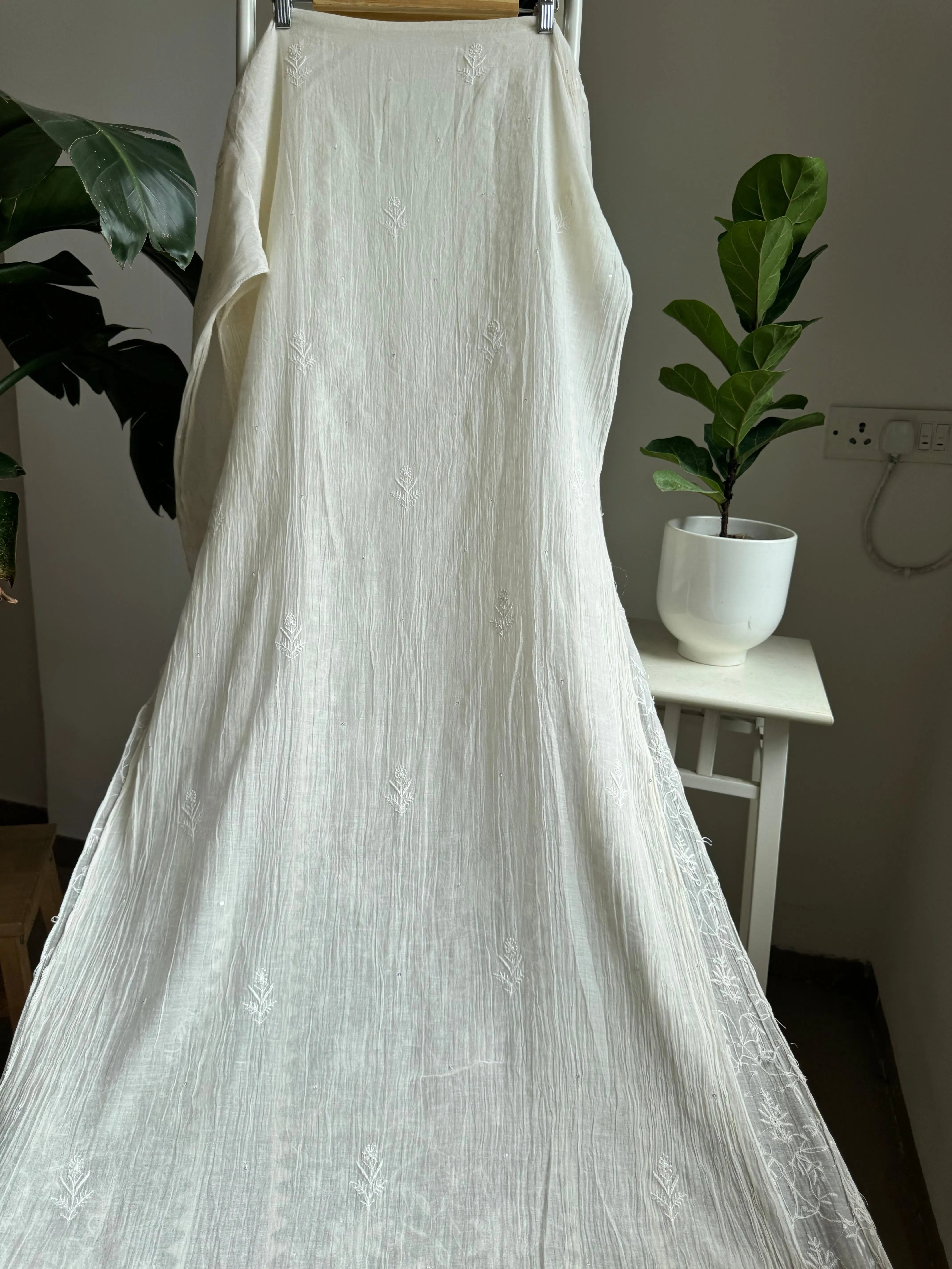 Mul Chanderi Tunic - White ARIAA CHIKANKARI