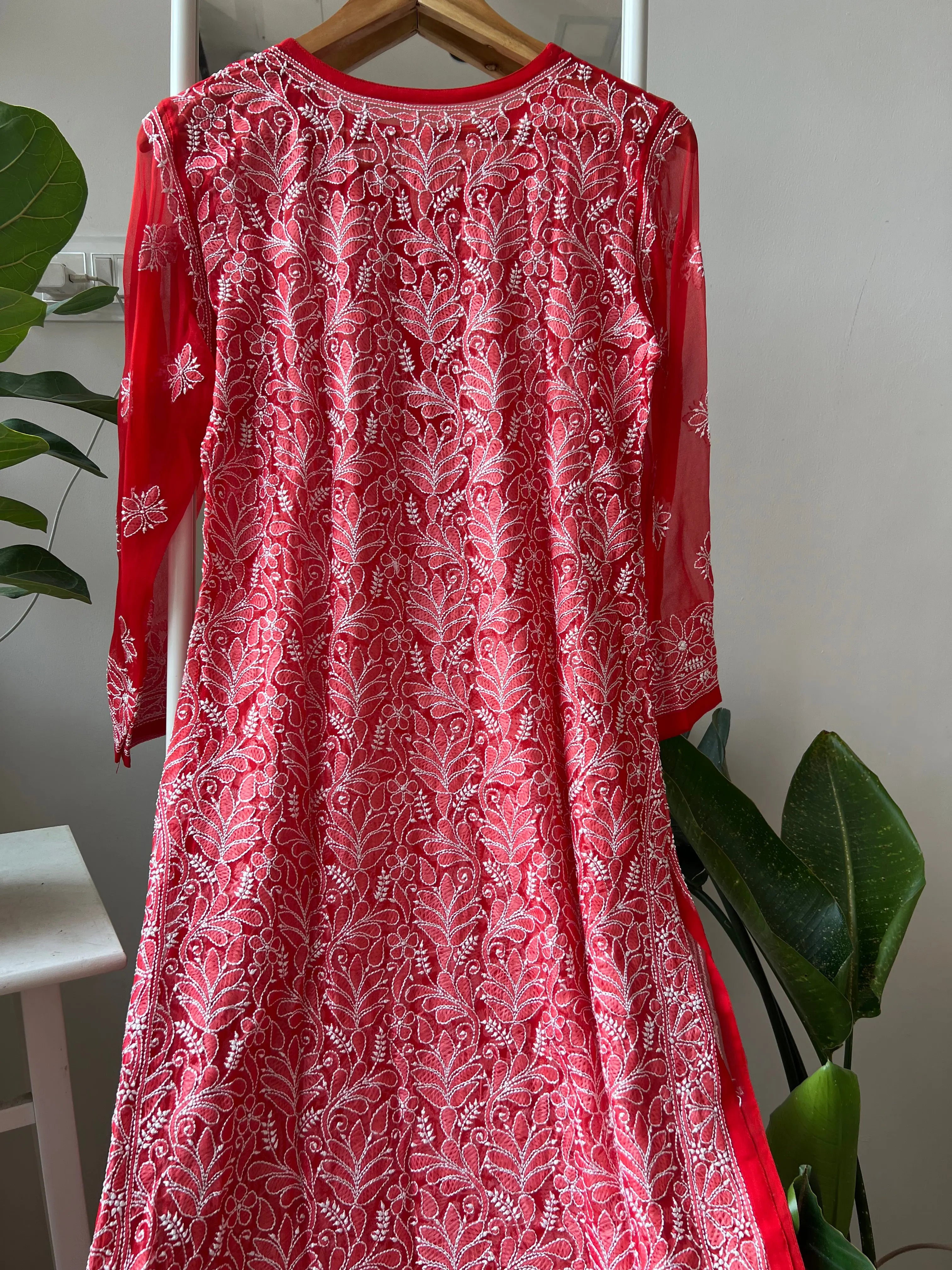Chikankari Resham Full Jaal Kurti - Red ARIAA CHIKANKARI