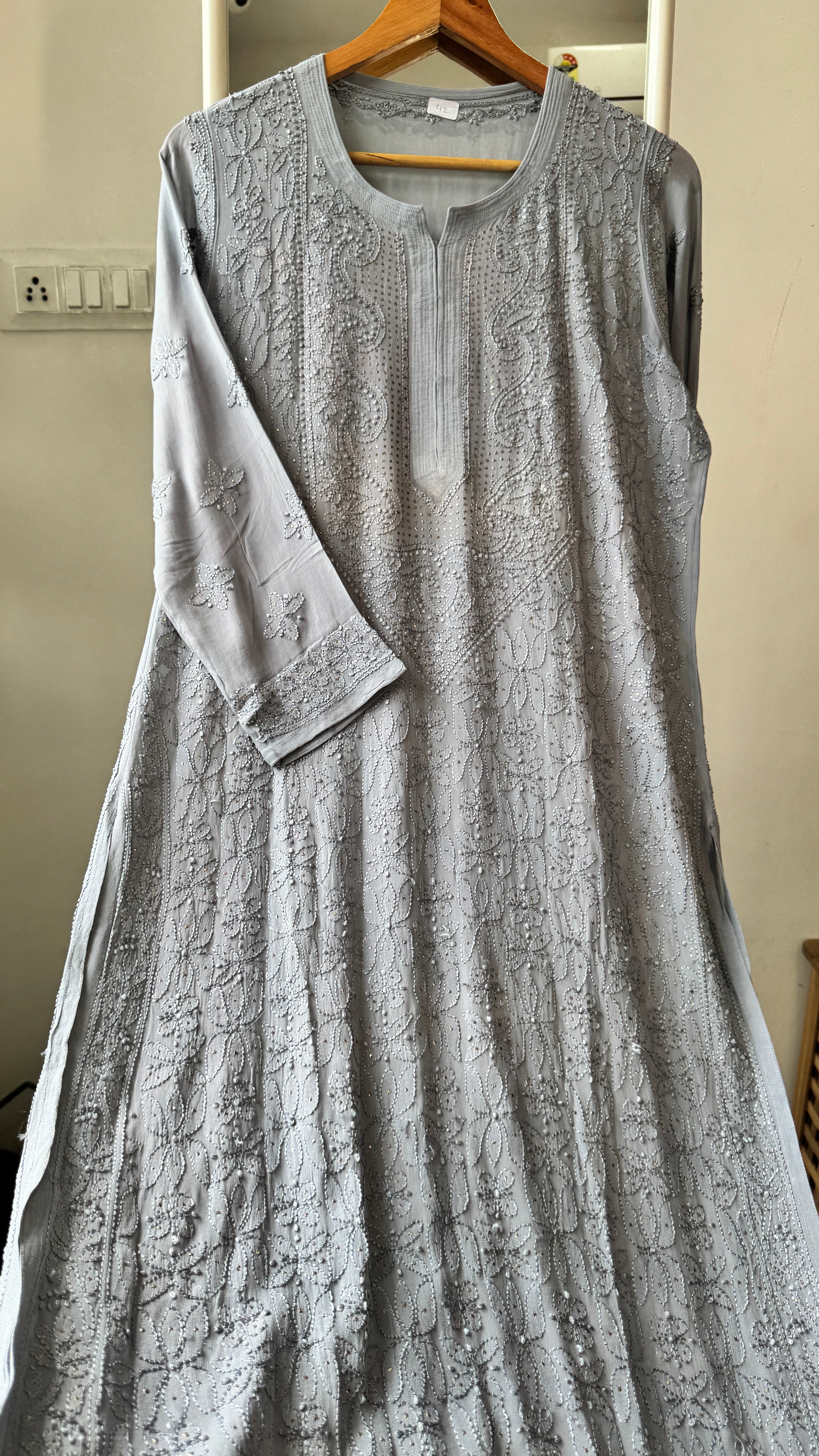 Viscose Kurti with Mukaish Work - Grey