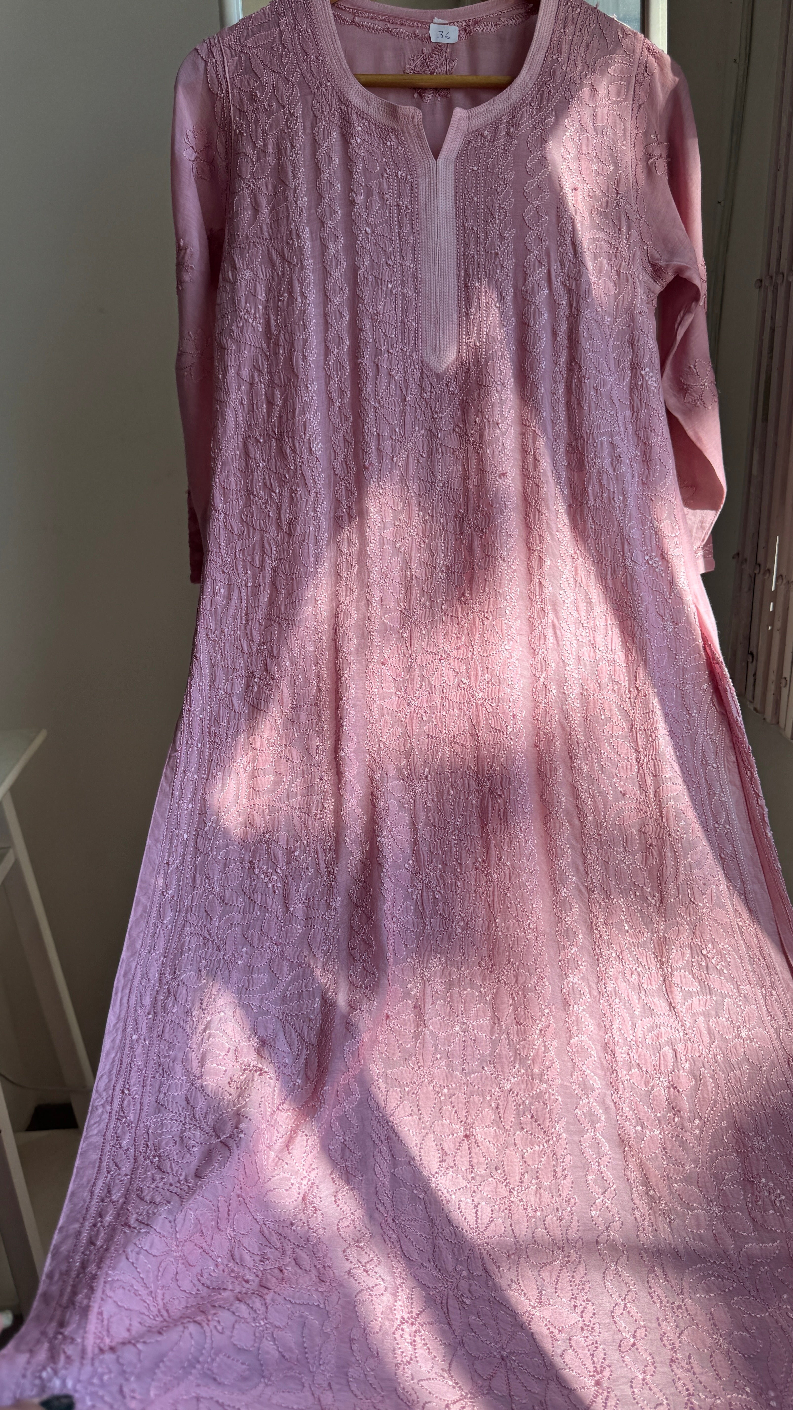 Muslin Chikankari Kurti - Onion Pink - BERRY Collection