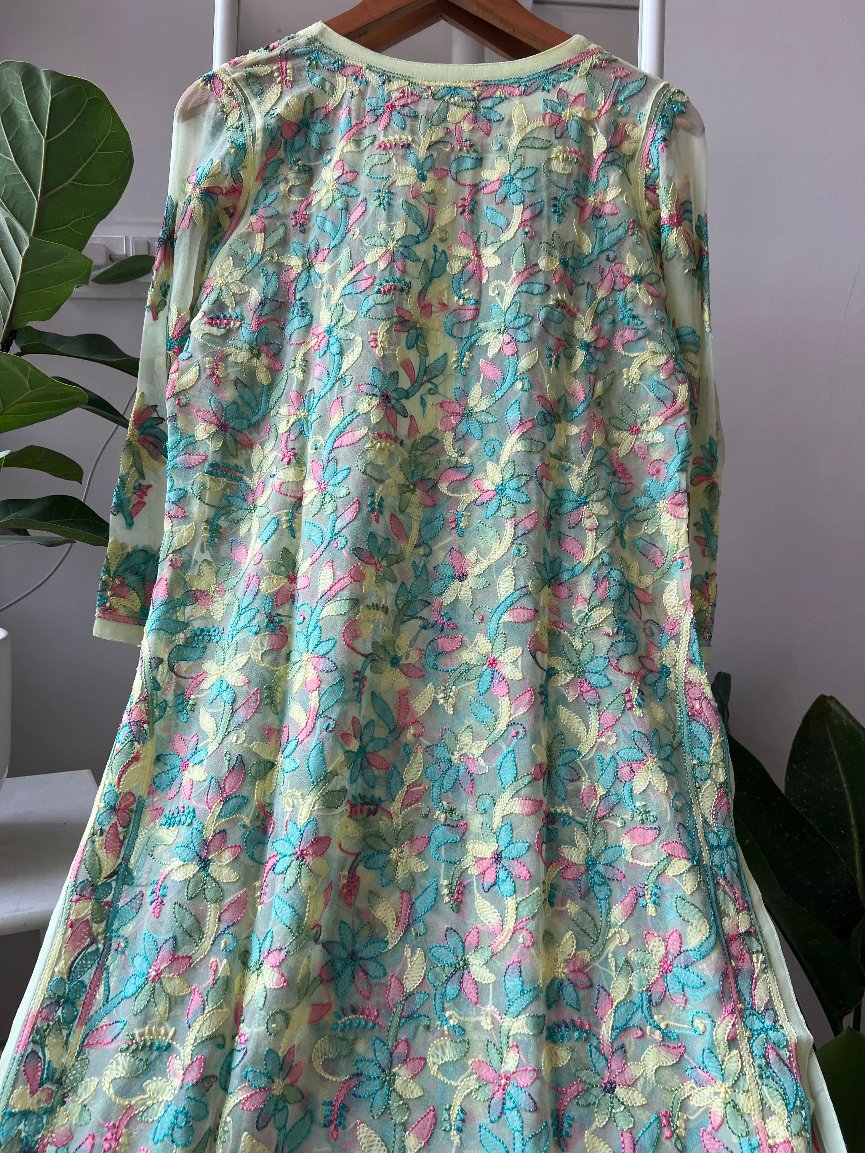 Chikankari Resham Full Jaal Kurti - Yellow Multi-Color ARIAA CHIKANKARI