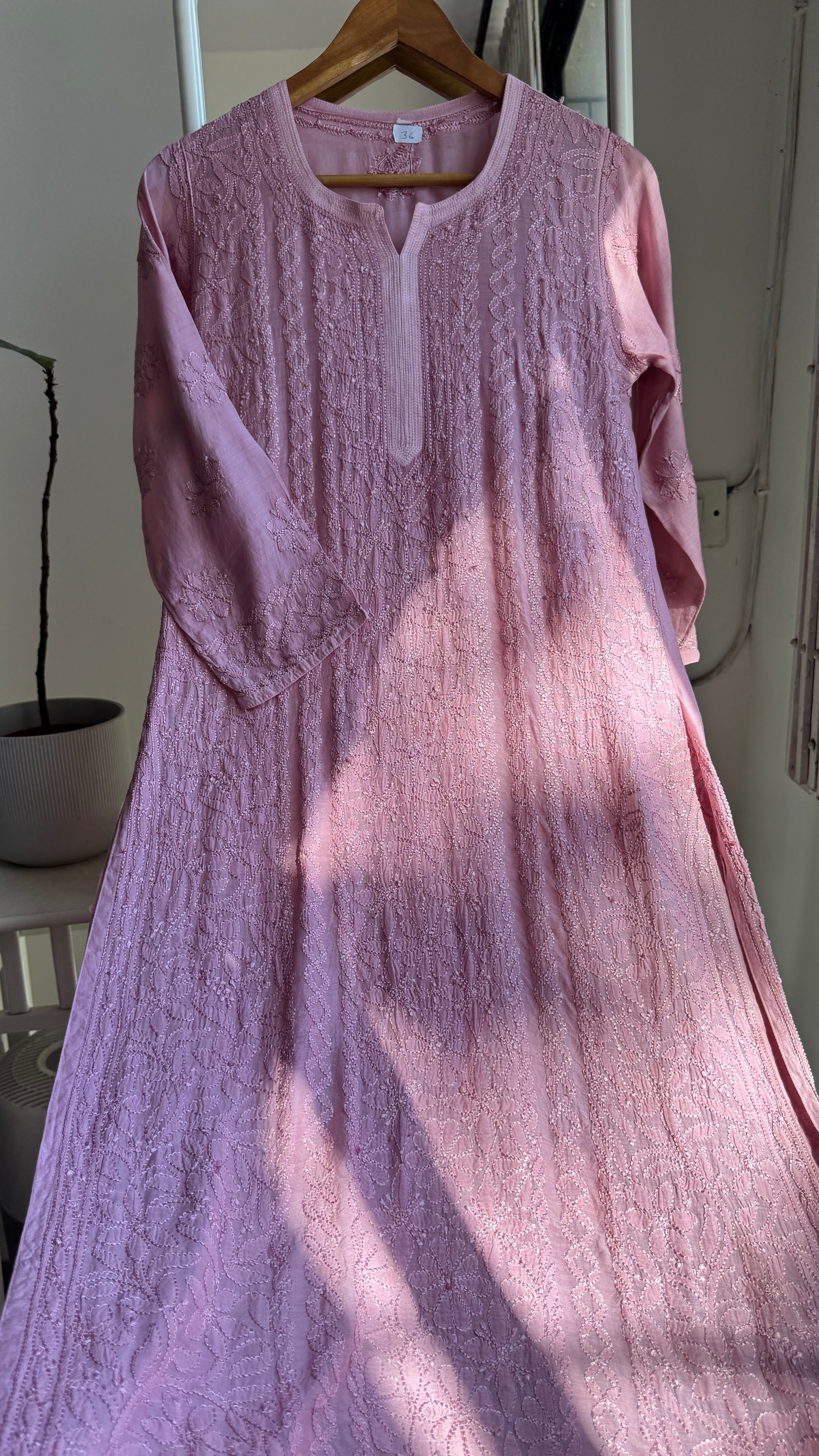 Muslin Chikankari Kurti - Onion Pink - BERRY Collection