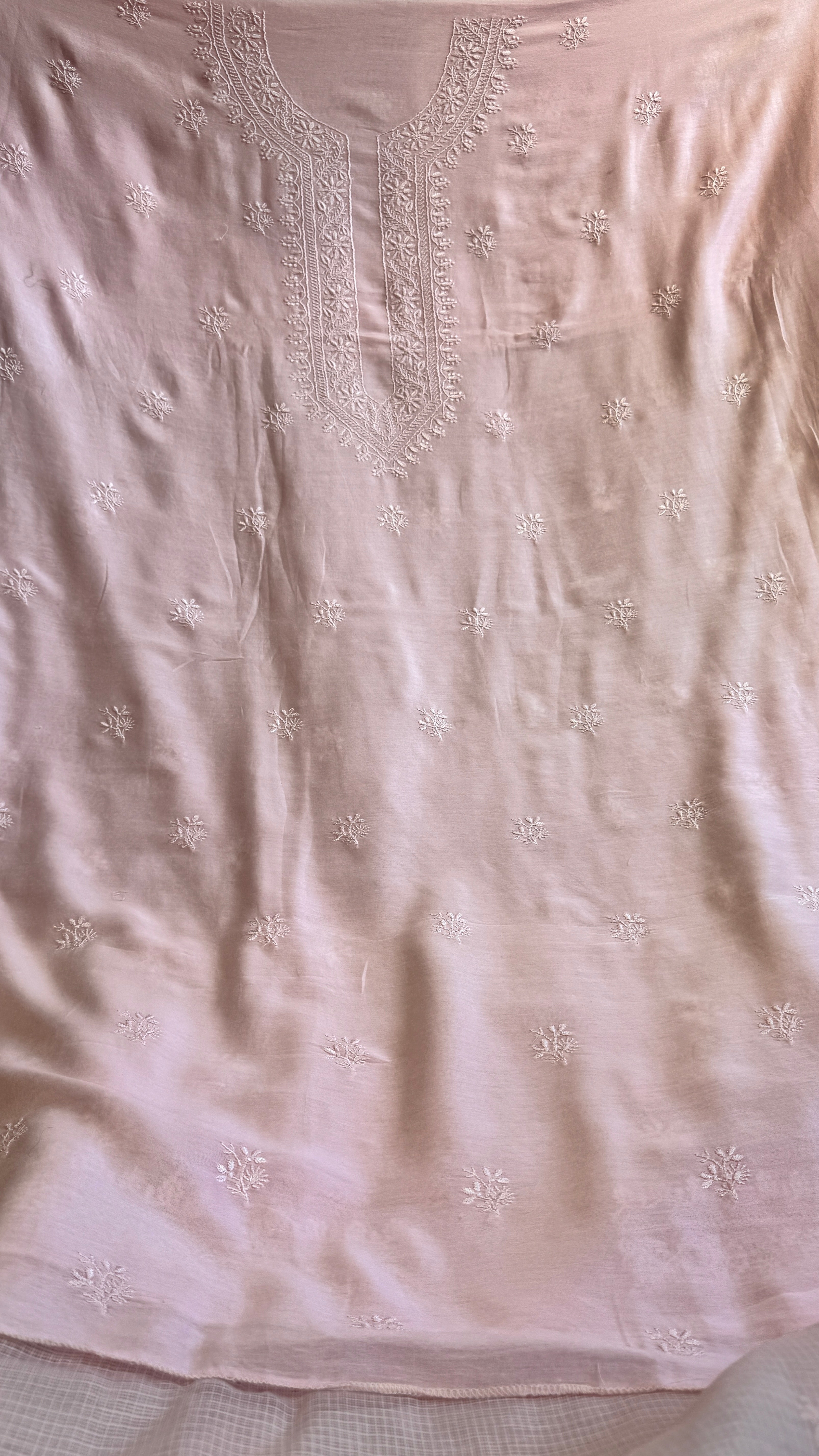 Chanderi Chikankari Kurta Length - Mens- Baby Pink