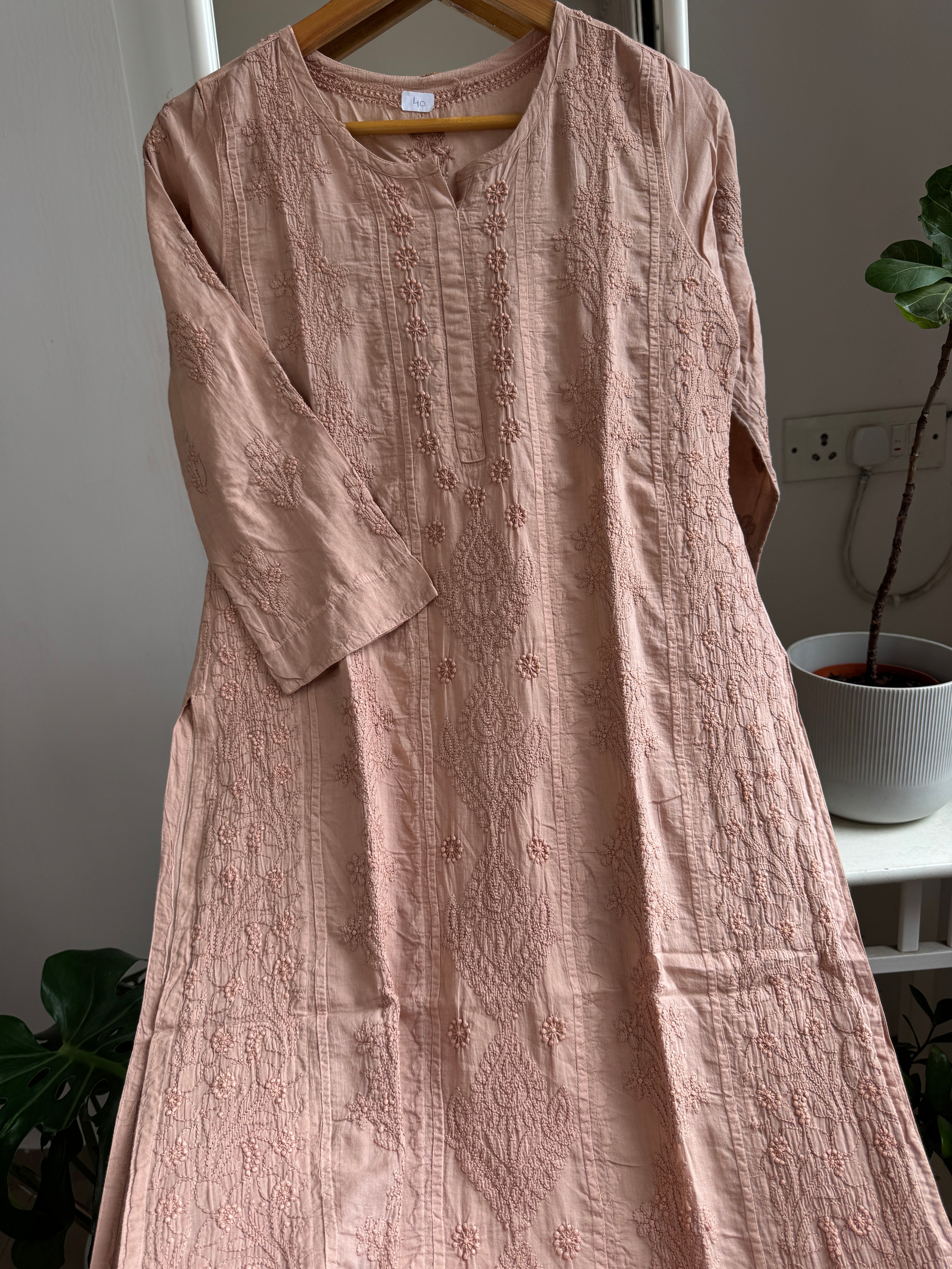 Mul Cotton Brown Chikankari Kurti - Bela Collection ARIAA CHIKANKARI