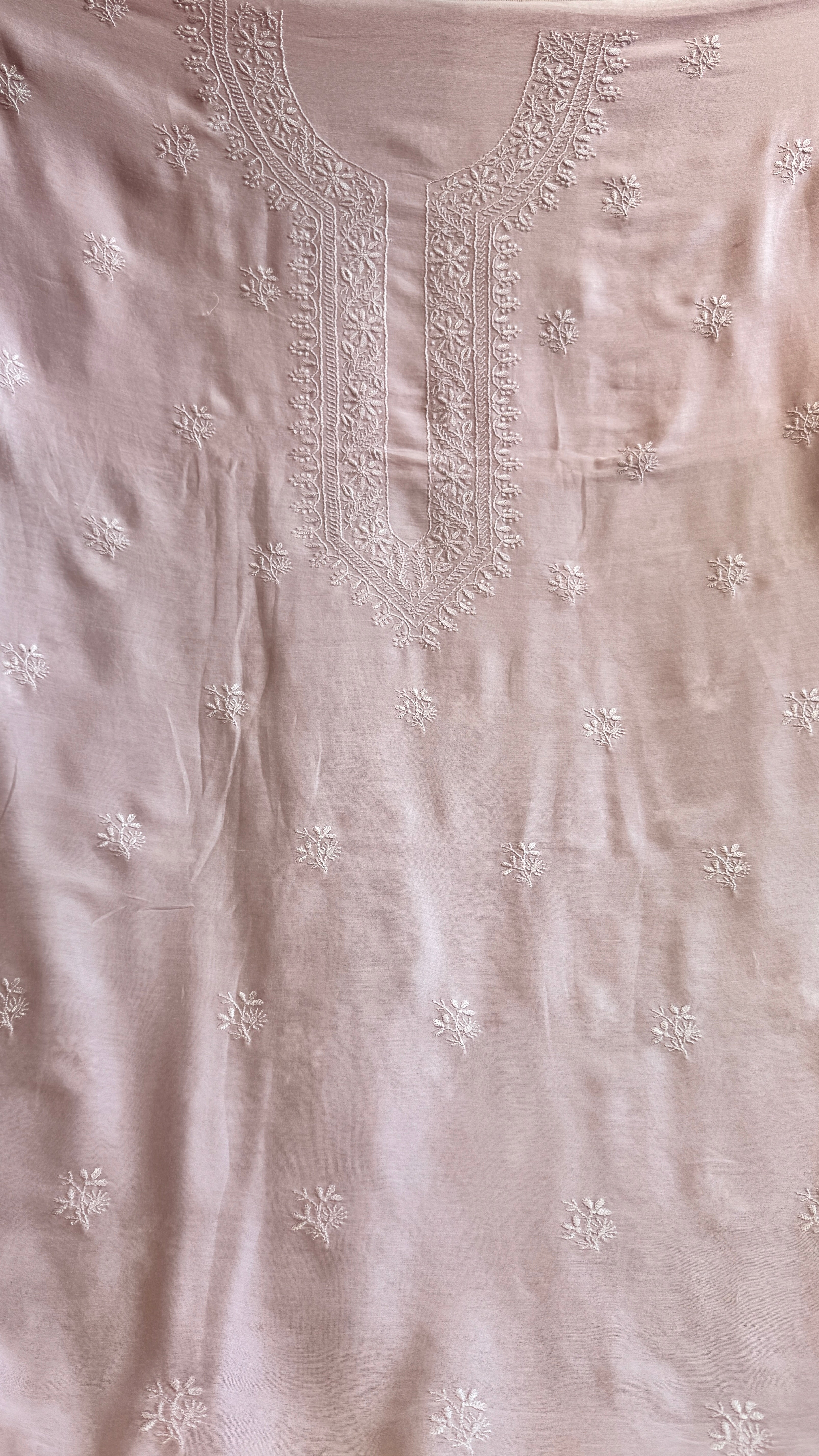 Chanderi Chikankari Kurta Length - Mens- Baby Pink