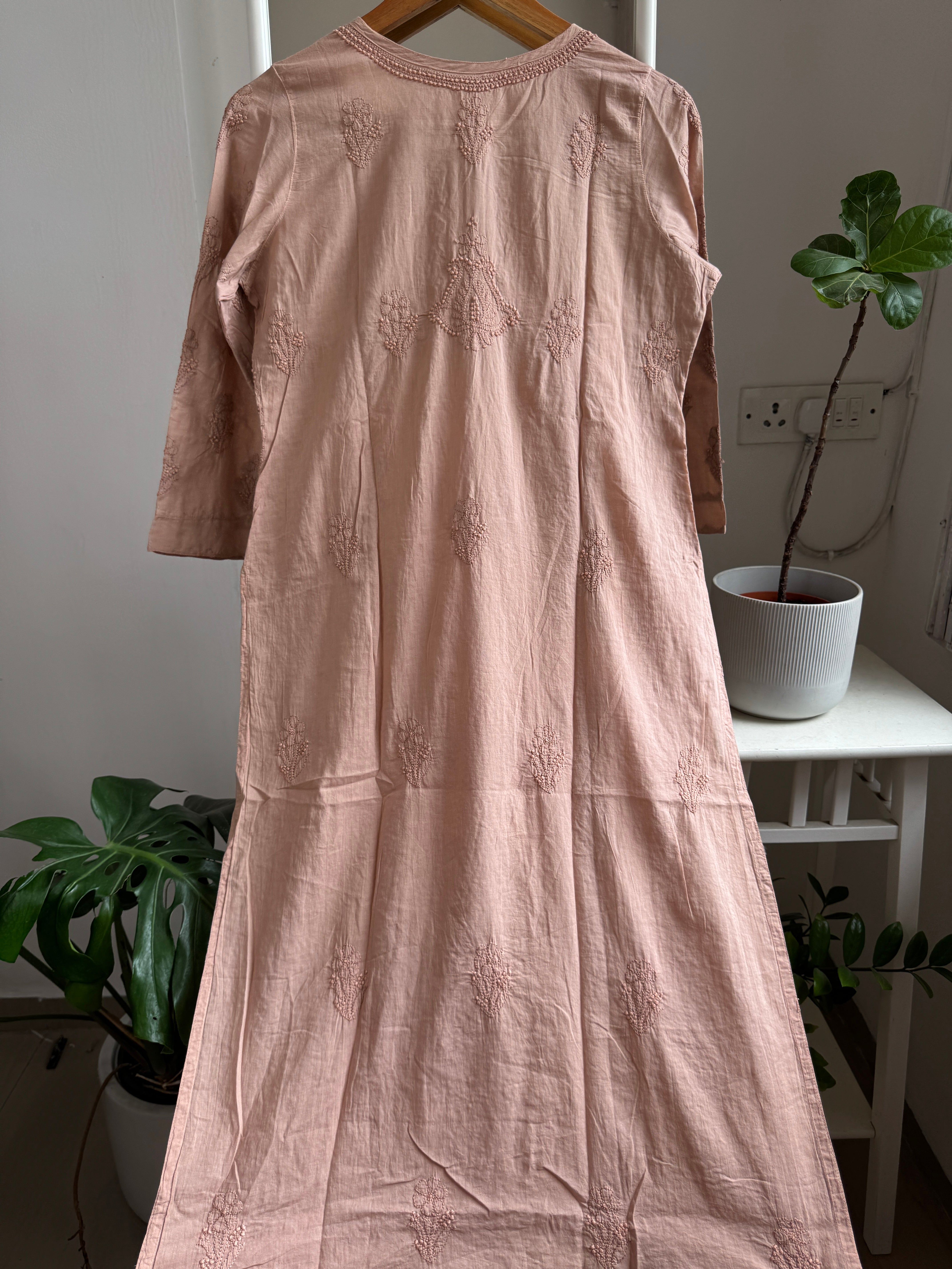 Mul Cotton Brown Chikankari Kurti - Bela Collection ARIAA CHIKANKARI