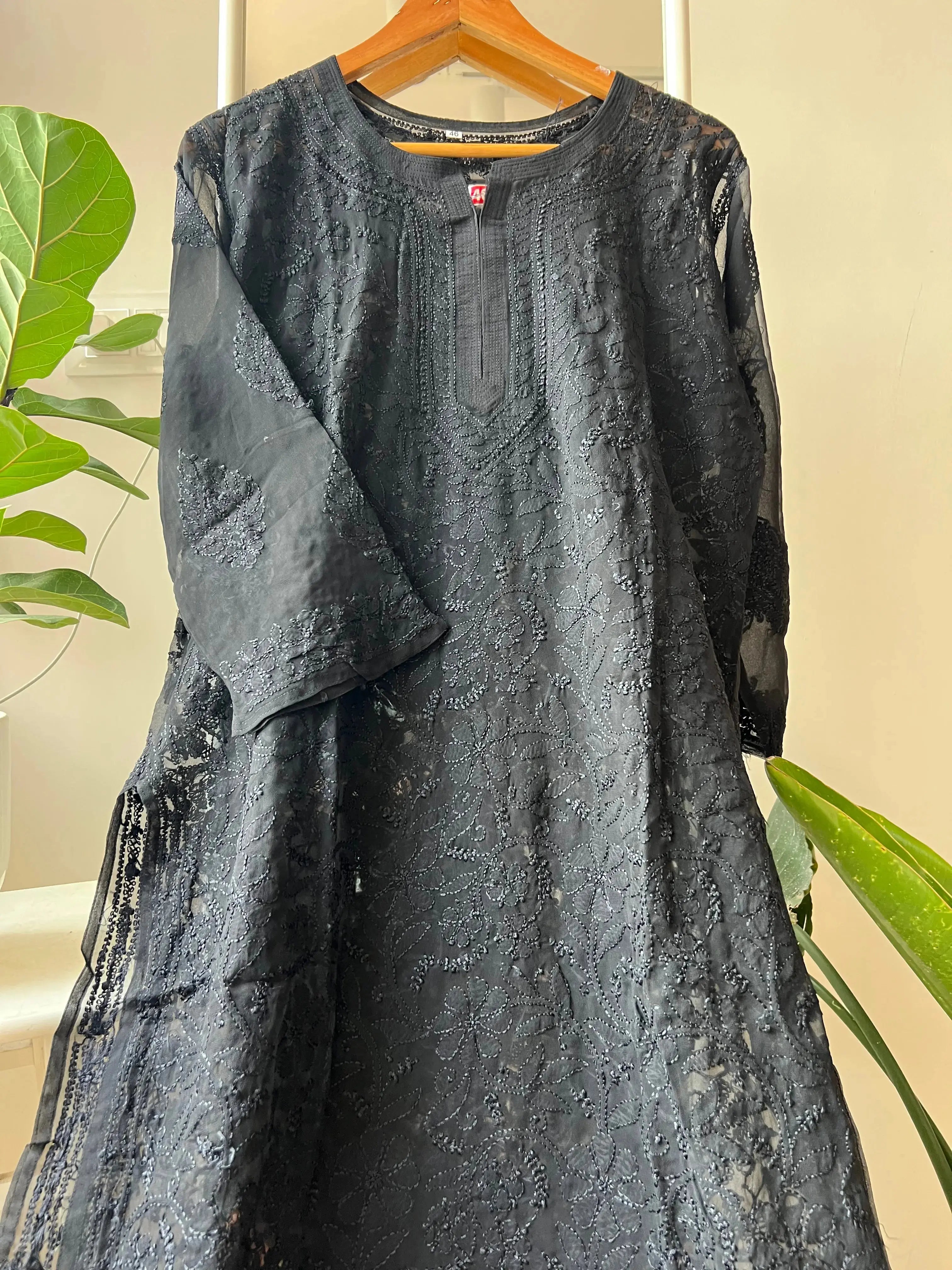 Chikankari Resham Full Jaal Kurti - Black ARIAA CHIKANKARI