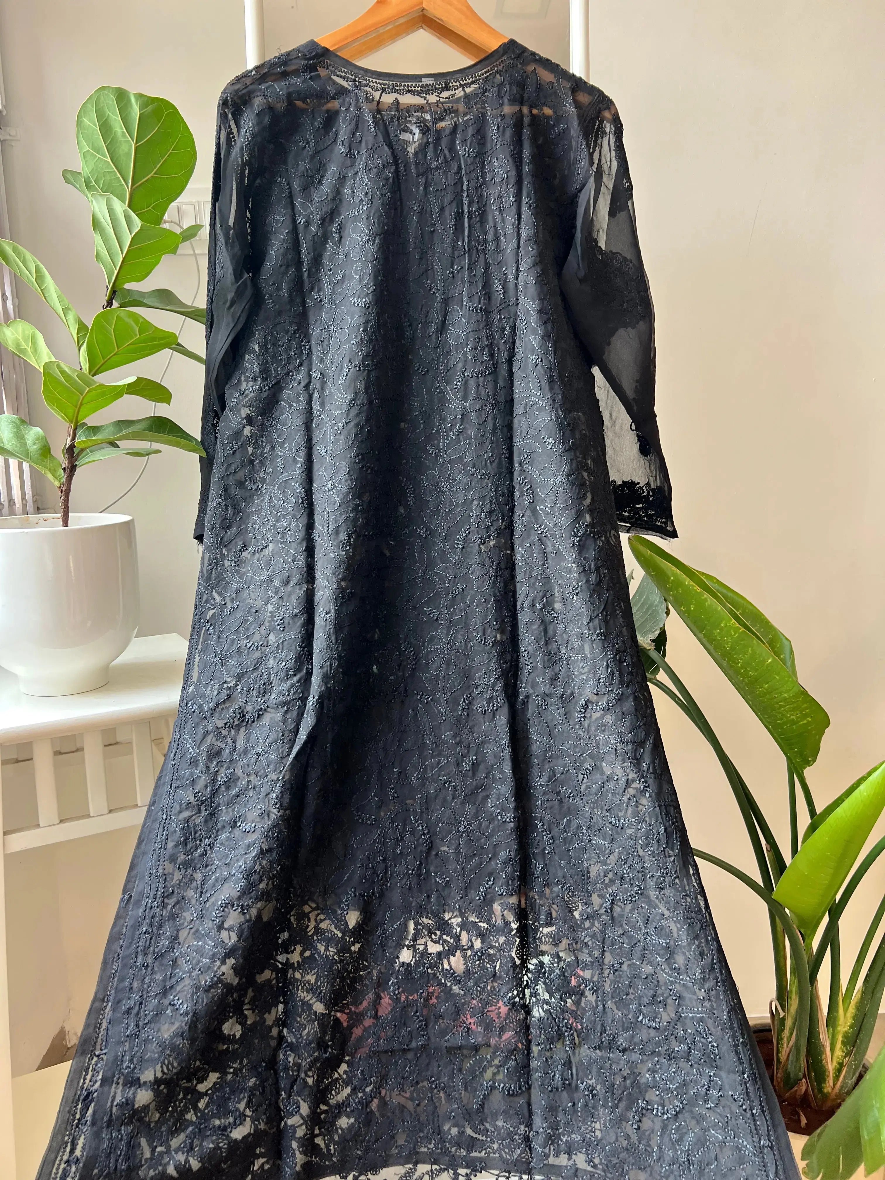 Chikankari Resham Full Jaal Kurti - Black ARIAA CHIKANKARI