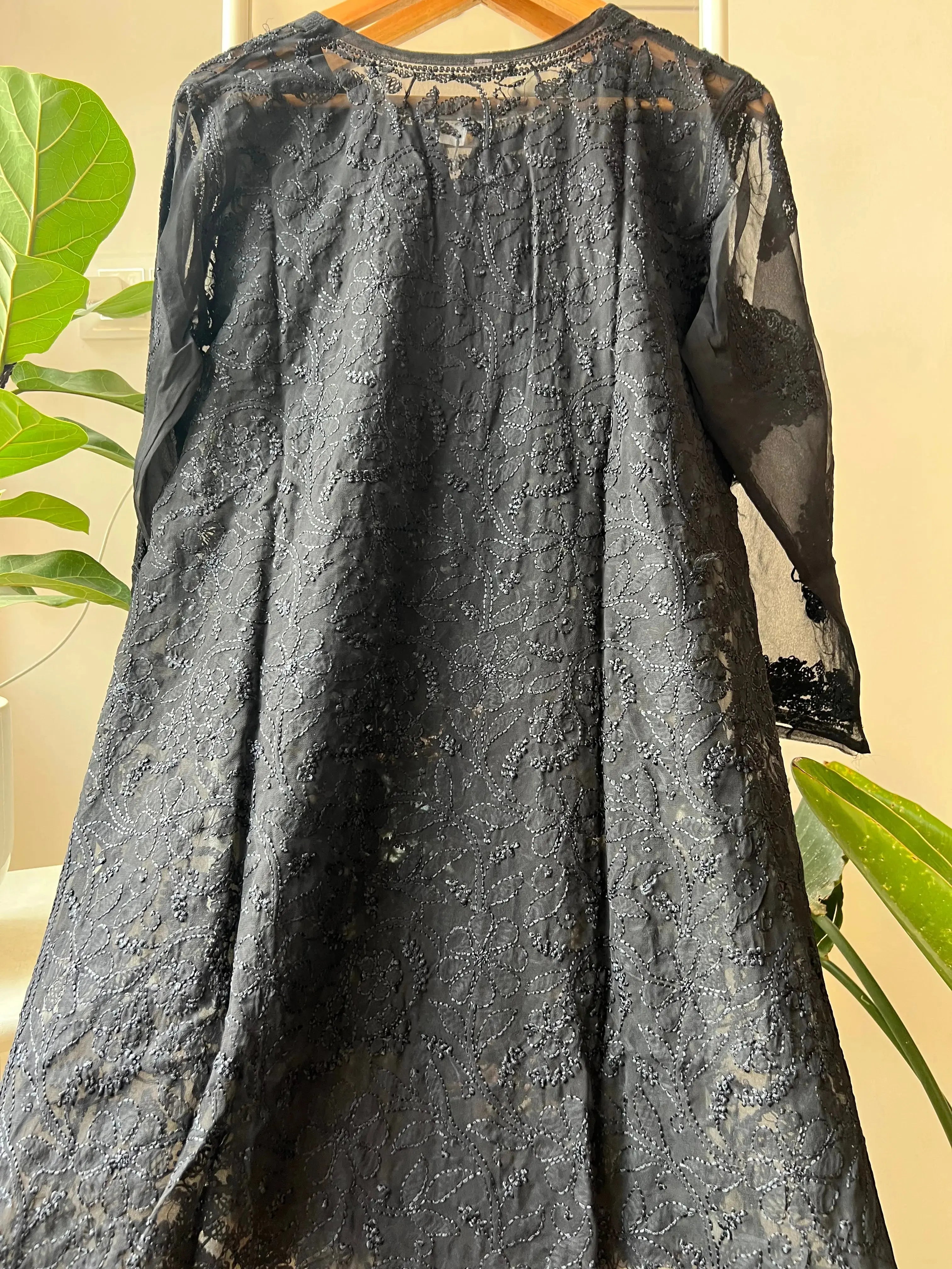 Chikankari Resham Full Jaal Kurti - Black ARIAA CHIKANKARI