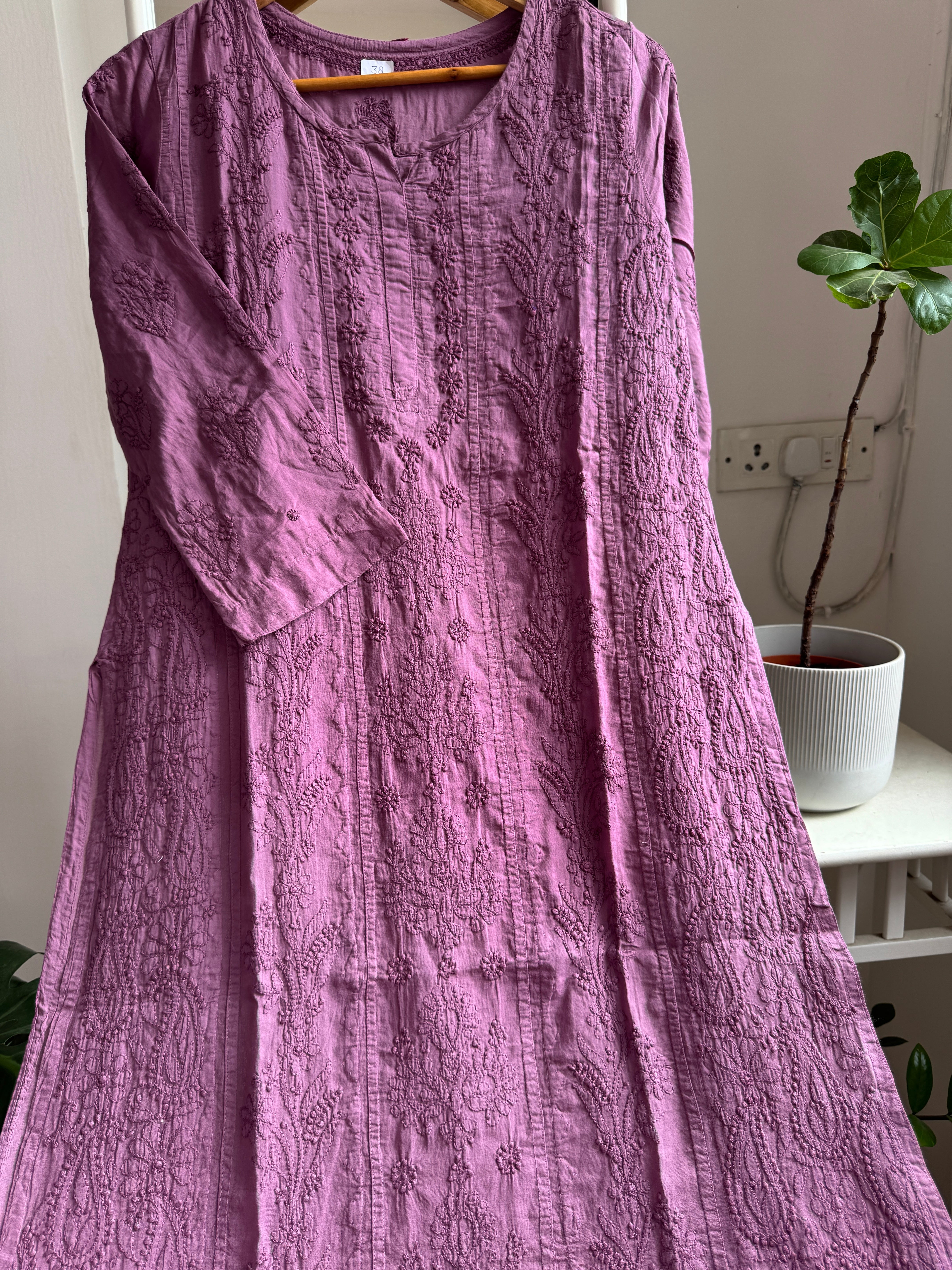 Mul Cotton Purple Chikankari Kurti - Bela Collection ARIAA CHIKANKARI
