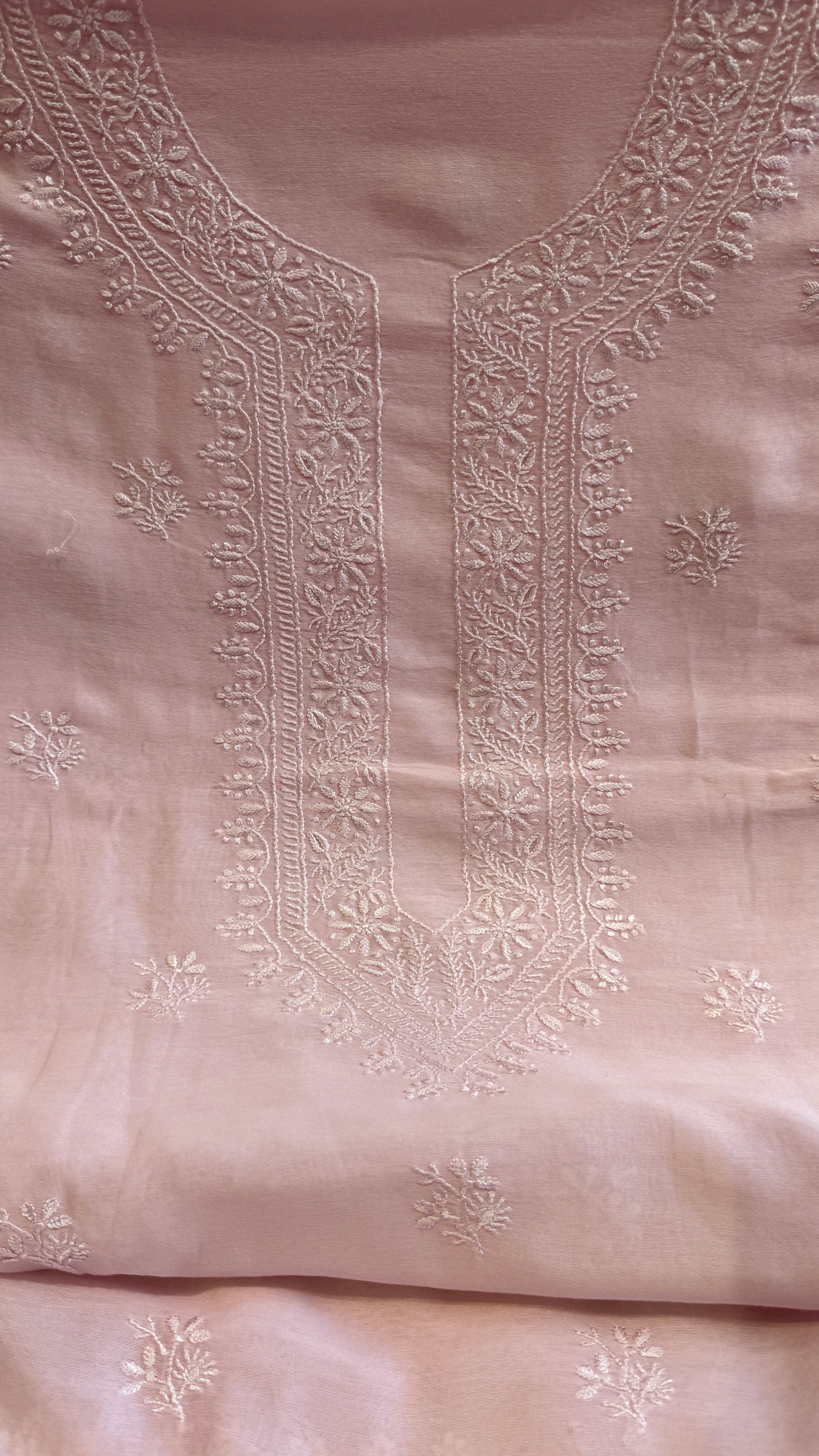 Chanderi Chikankari Kurta Length - Mens- Baby Pink