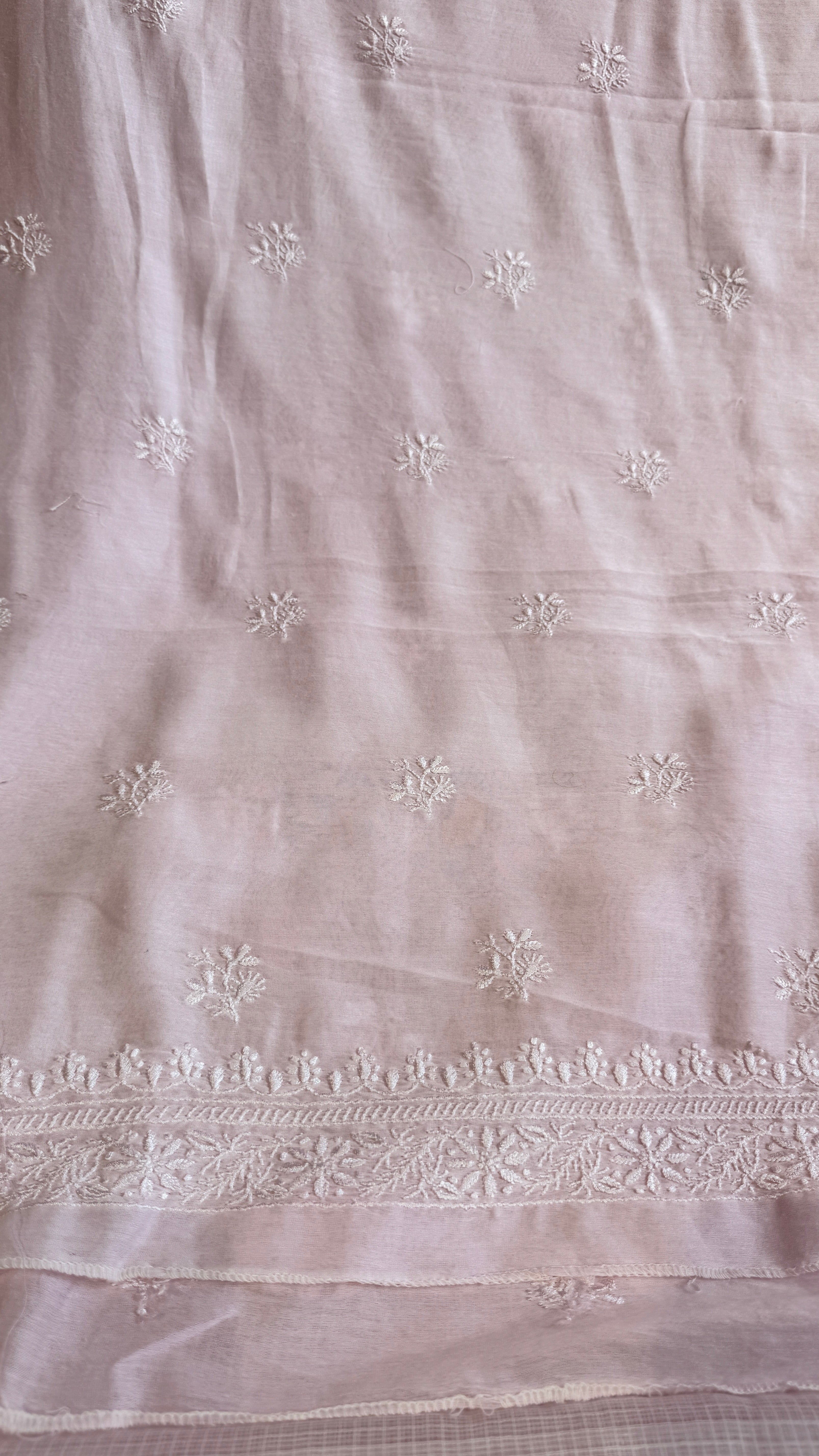 Chanderi Chikankari Kurta Length - Mens- Baby Pink