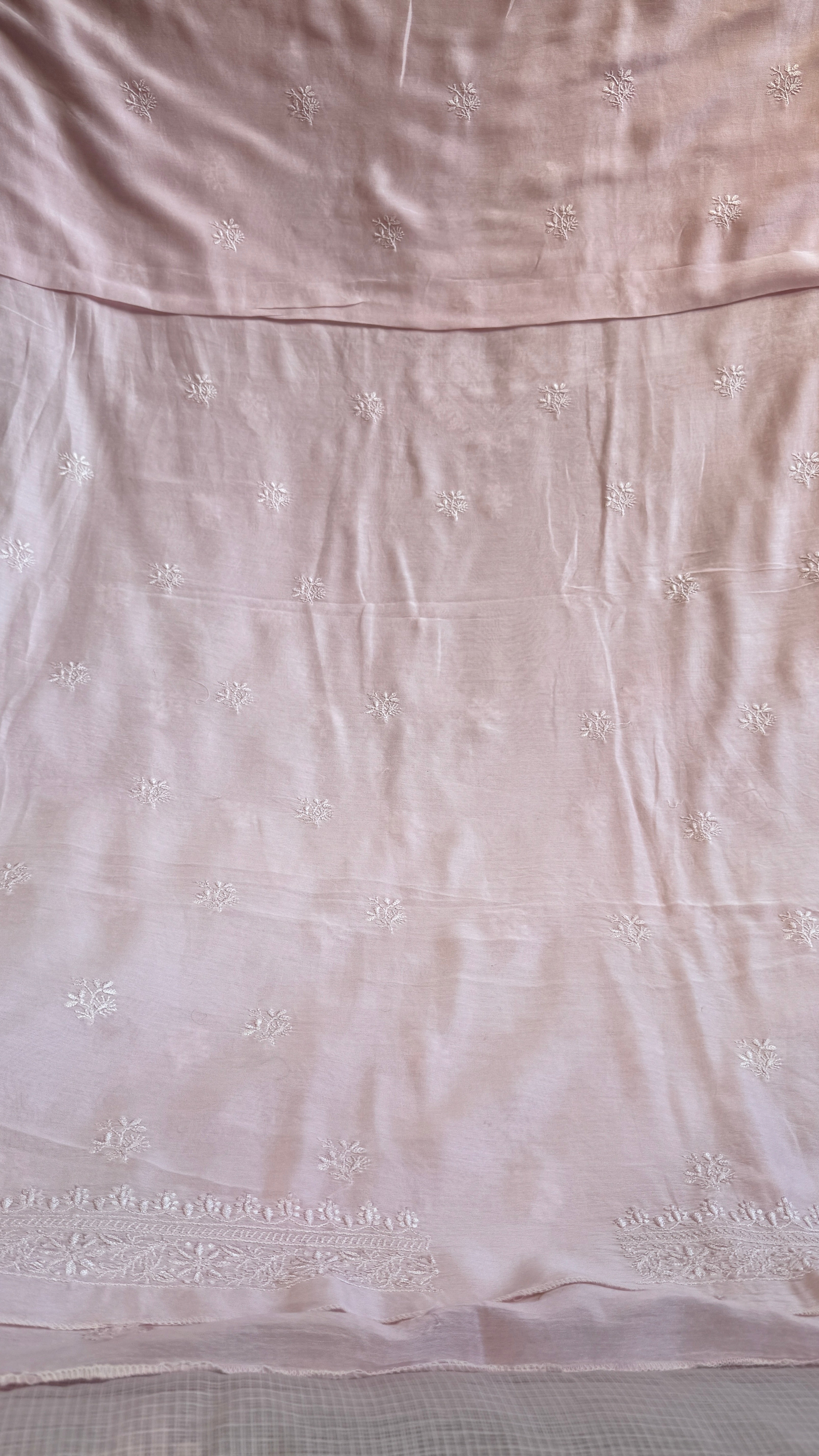 Chanderi Chikankari Kurta Length - Mens- Baby Pink