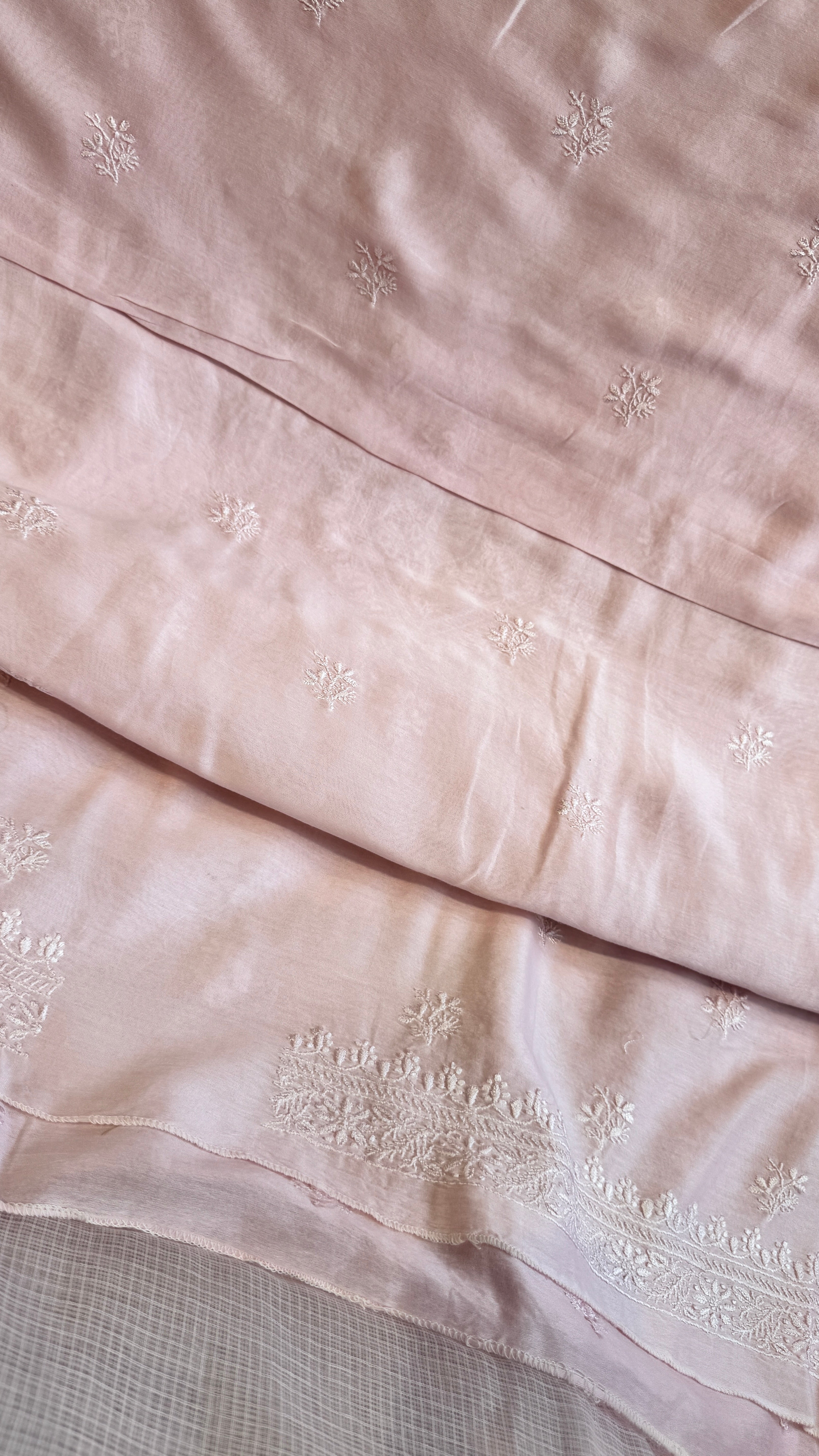 Chanderi Chikankari Kurta Length - Mens- Baby Pink