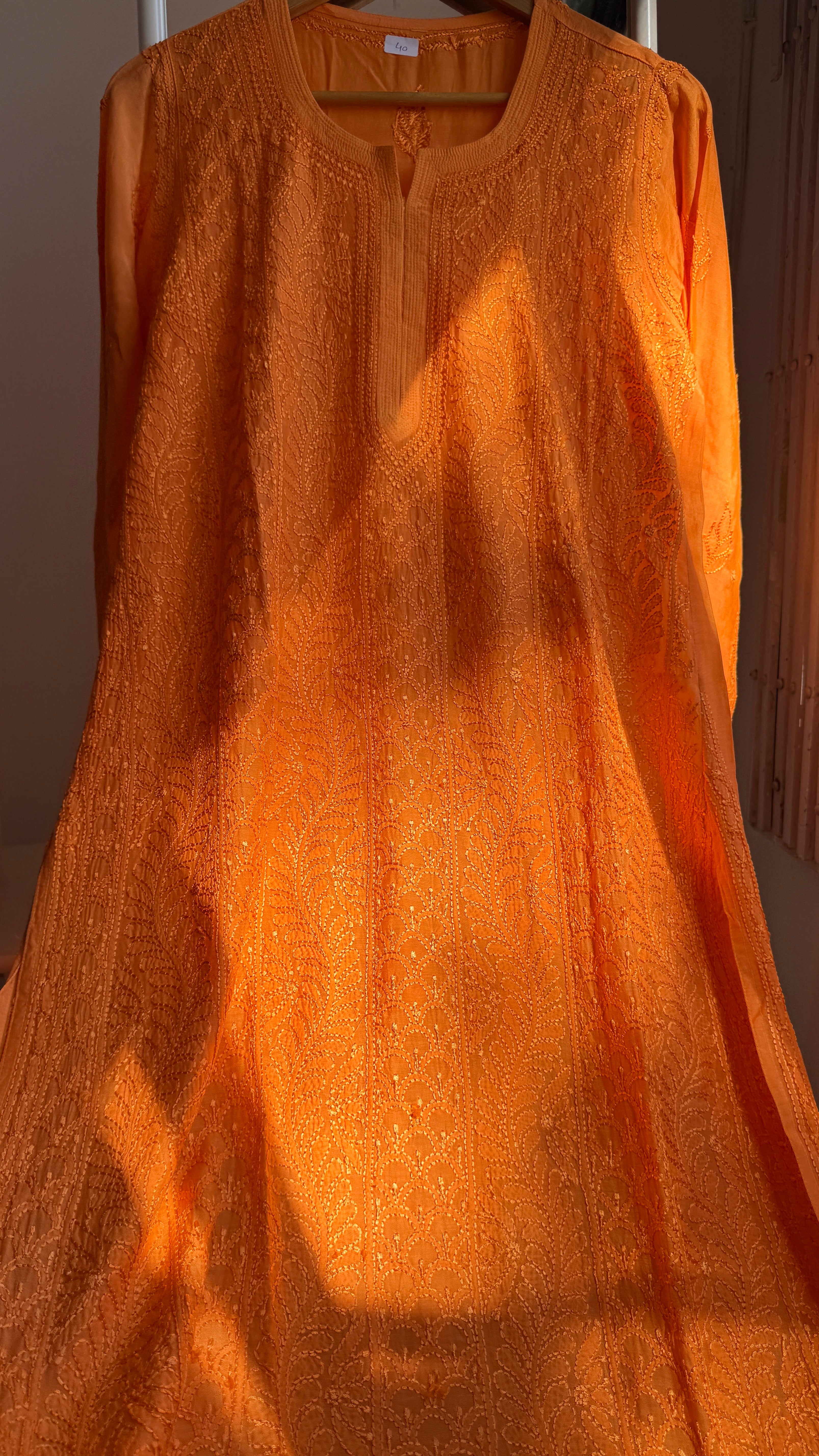 Muslin Chikankari Kurti - Orange - BERRY Collection